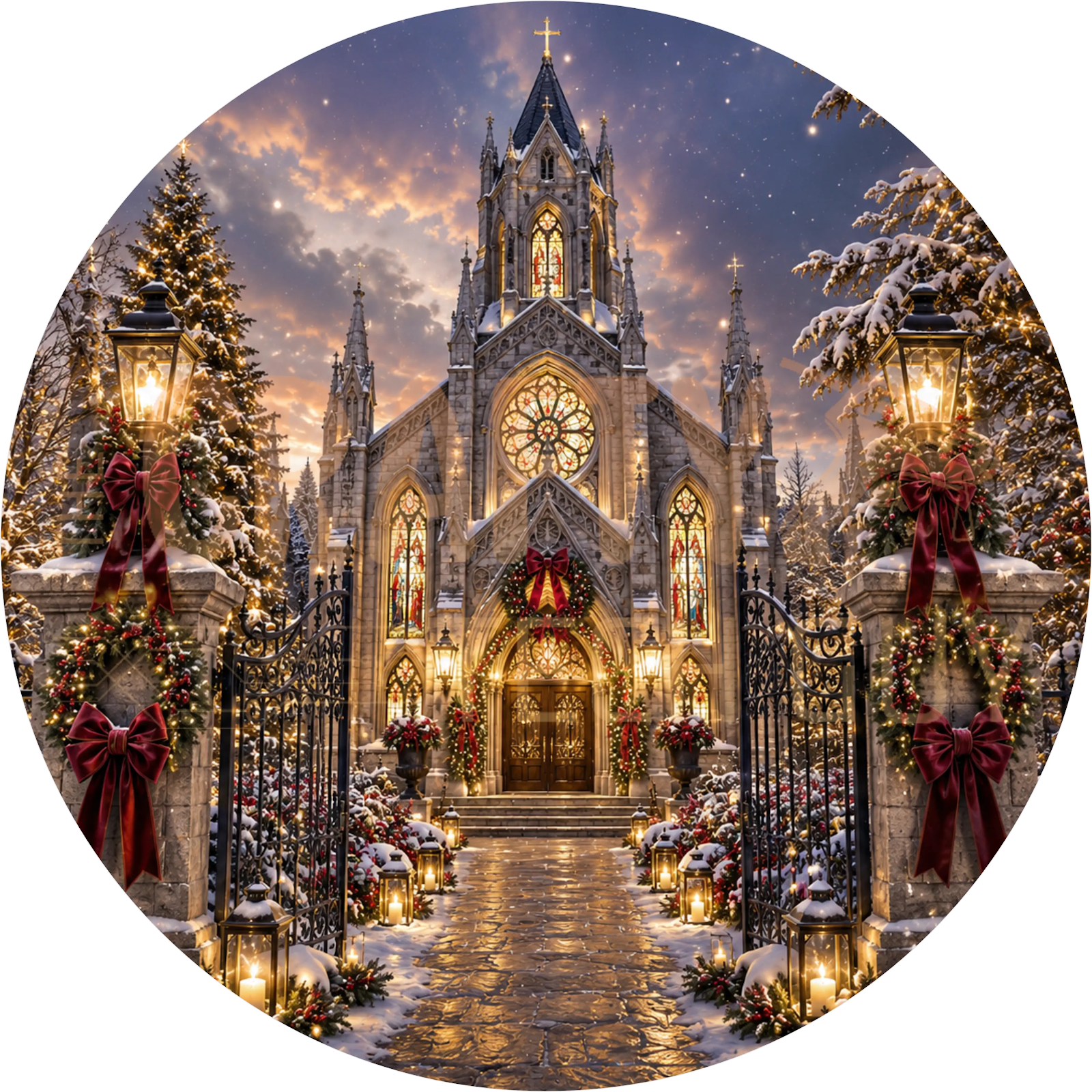 Gothic Cathedral Christmas Wreath Sign – Snowy Gate Design