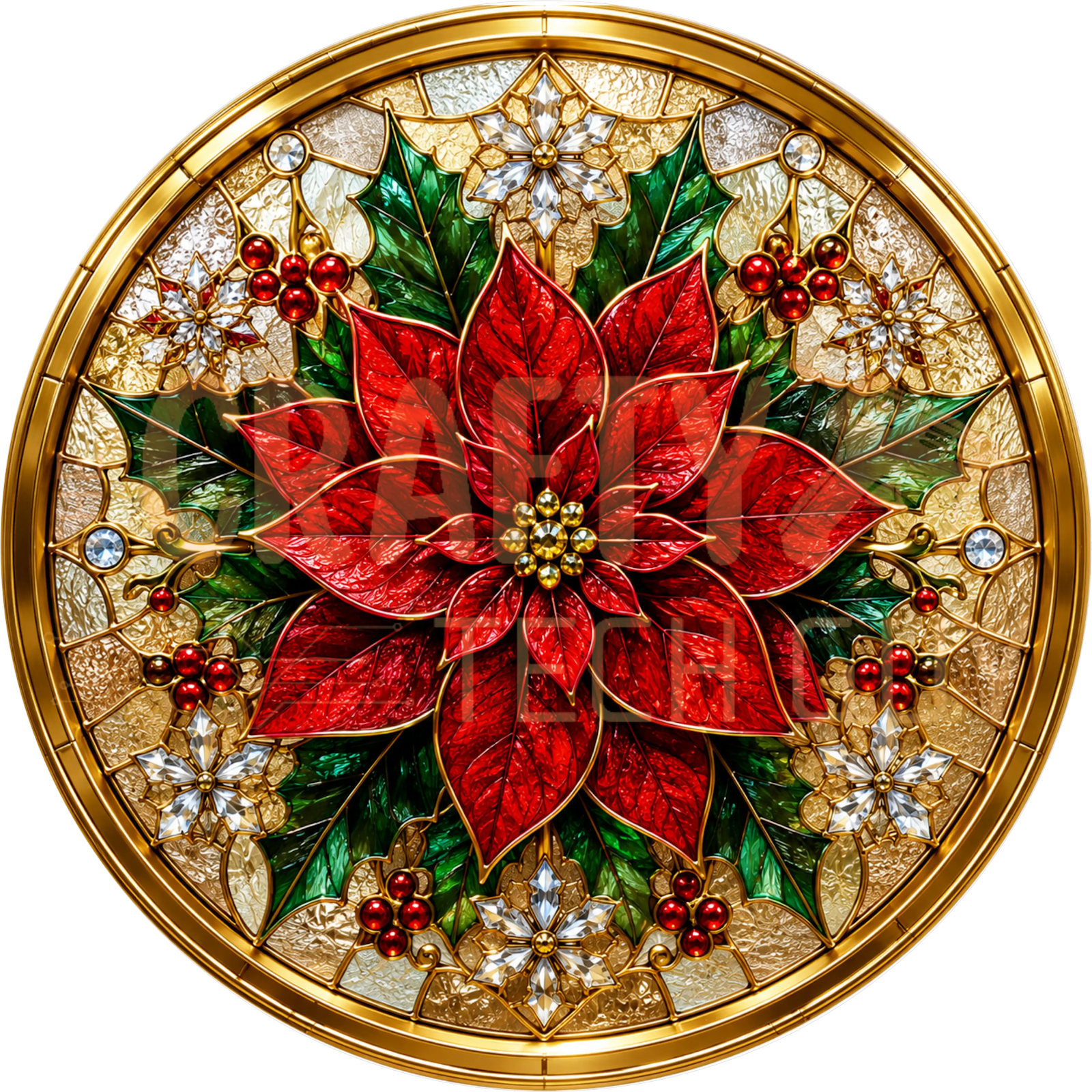 Stained Glass Poinsettia Christmas Wreath Sign – Mandala Design