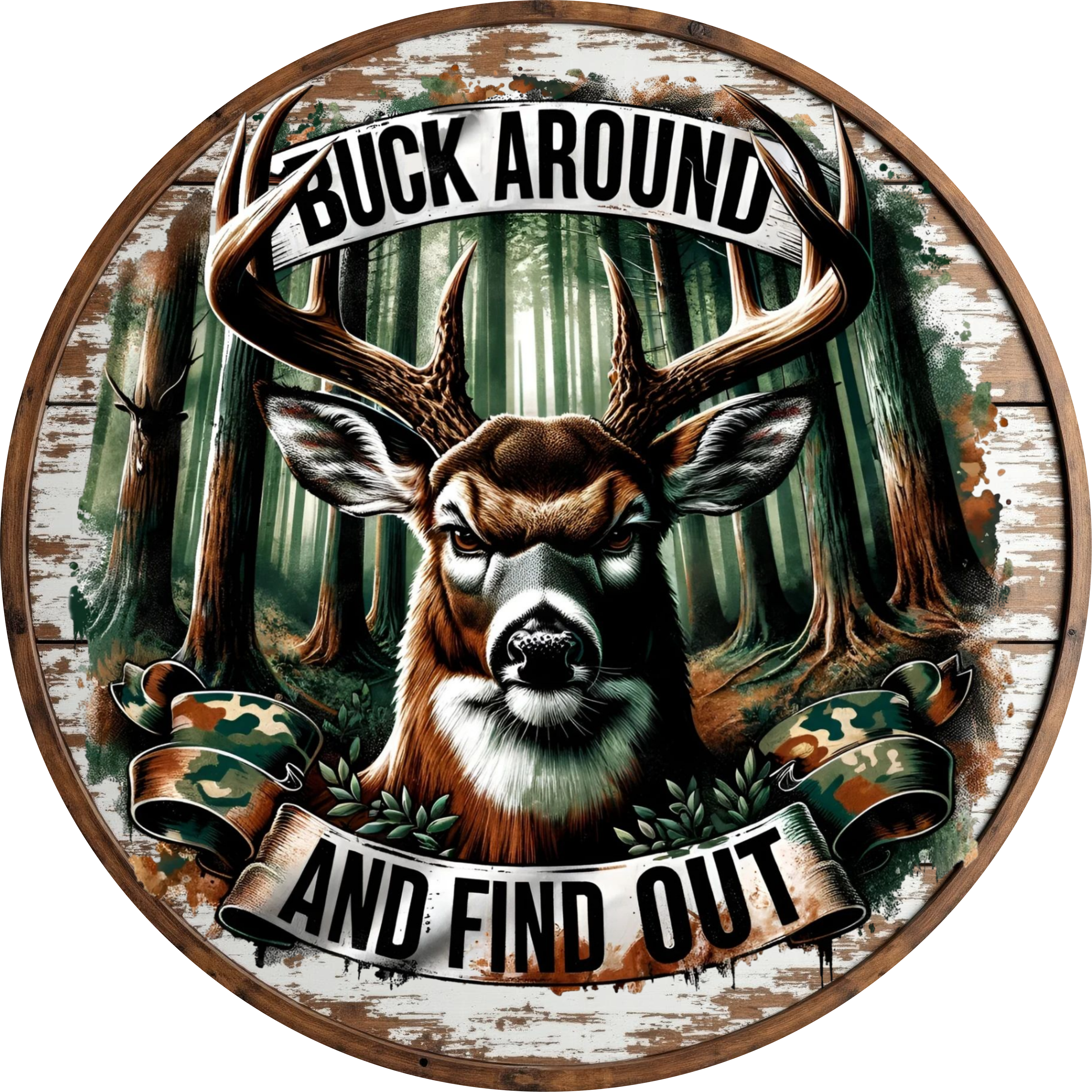 Letrero de caza de ciervos, letrero de metal "Buck Around and Find Out", decoración rústica de pared para cabaña, regalo de cazador, letrero de cabaña campestre para hombre.