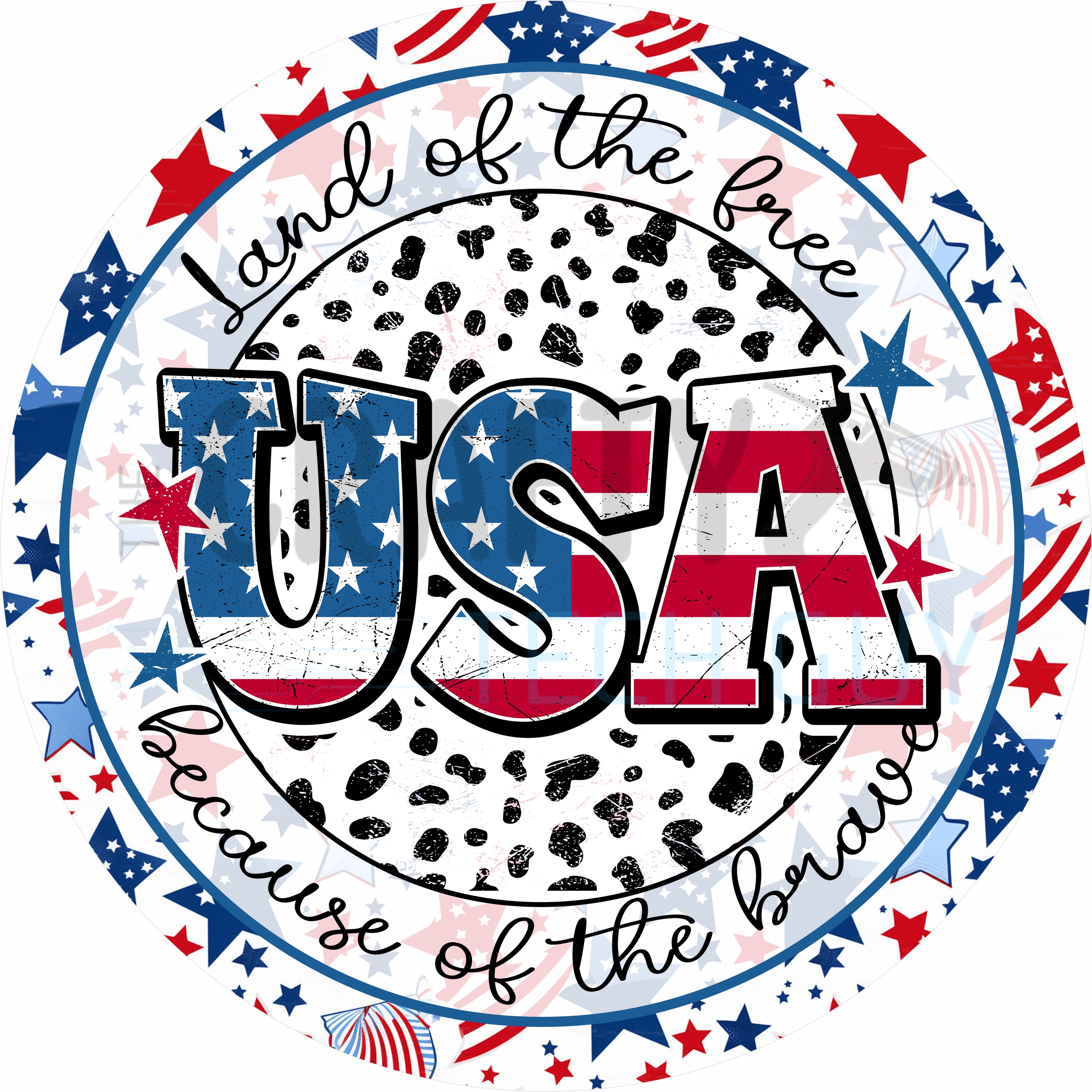 Land of the Free USA Round Wreath Sign – Patriotic Farmhouse Fourth of July Decor