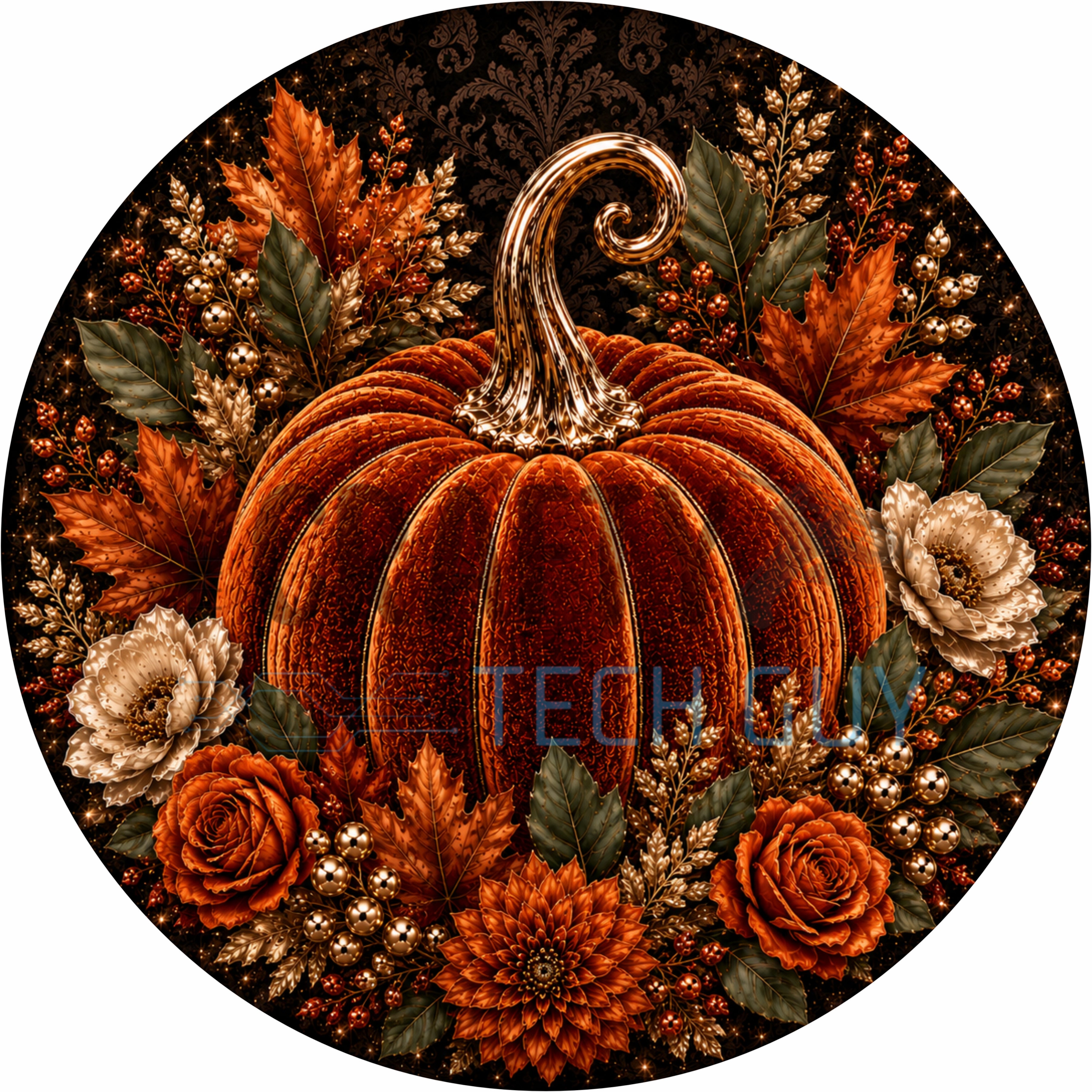 Copper Orange Velvet Pumpkin Round Wreath Sign