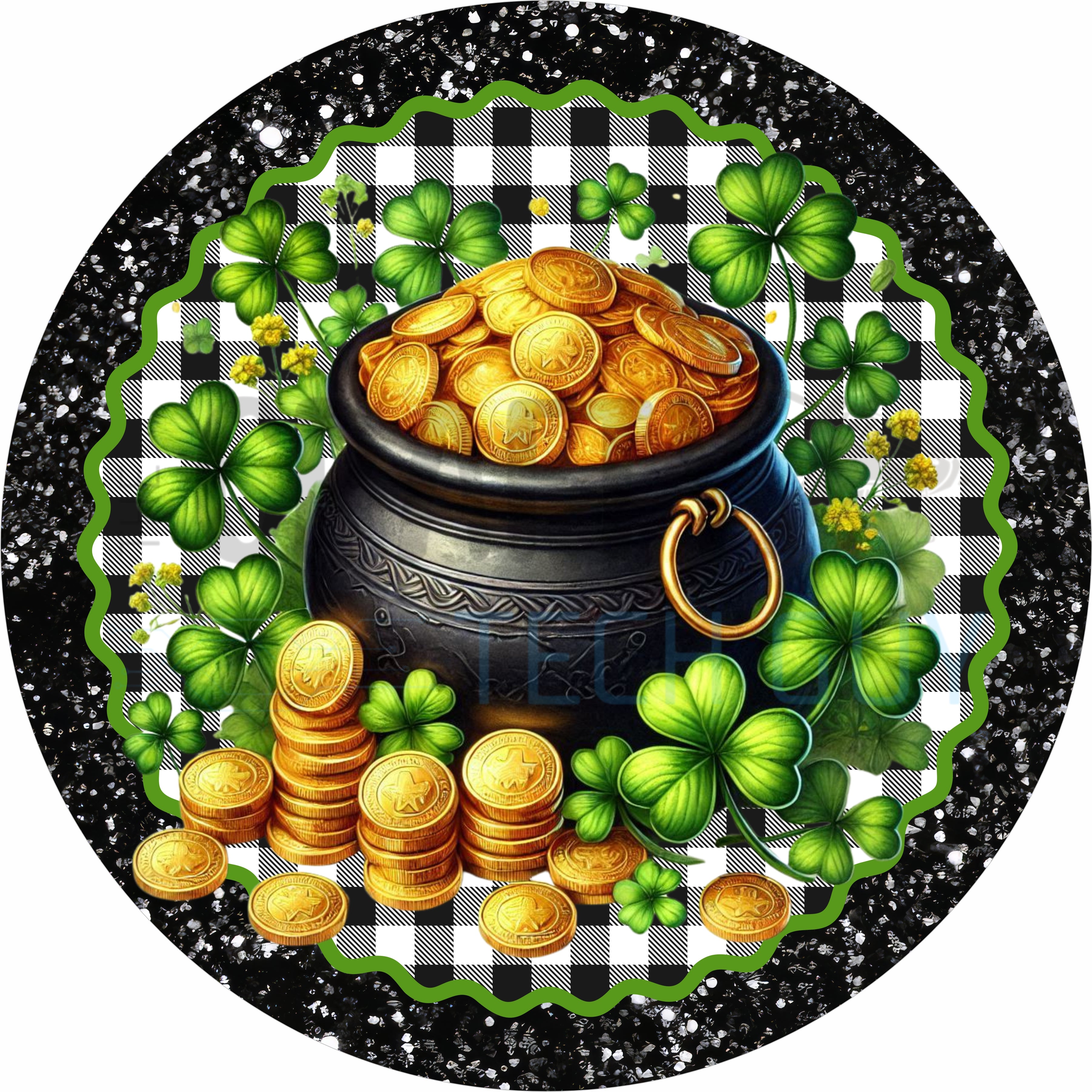 St. Patrick’s Day Pot of Gold Round Wreath Sign – Lucky Shamrock Irish Farmhouse Decor