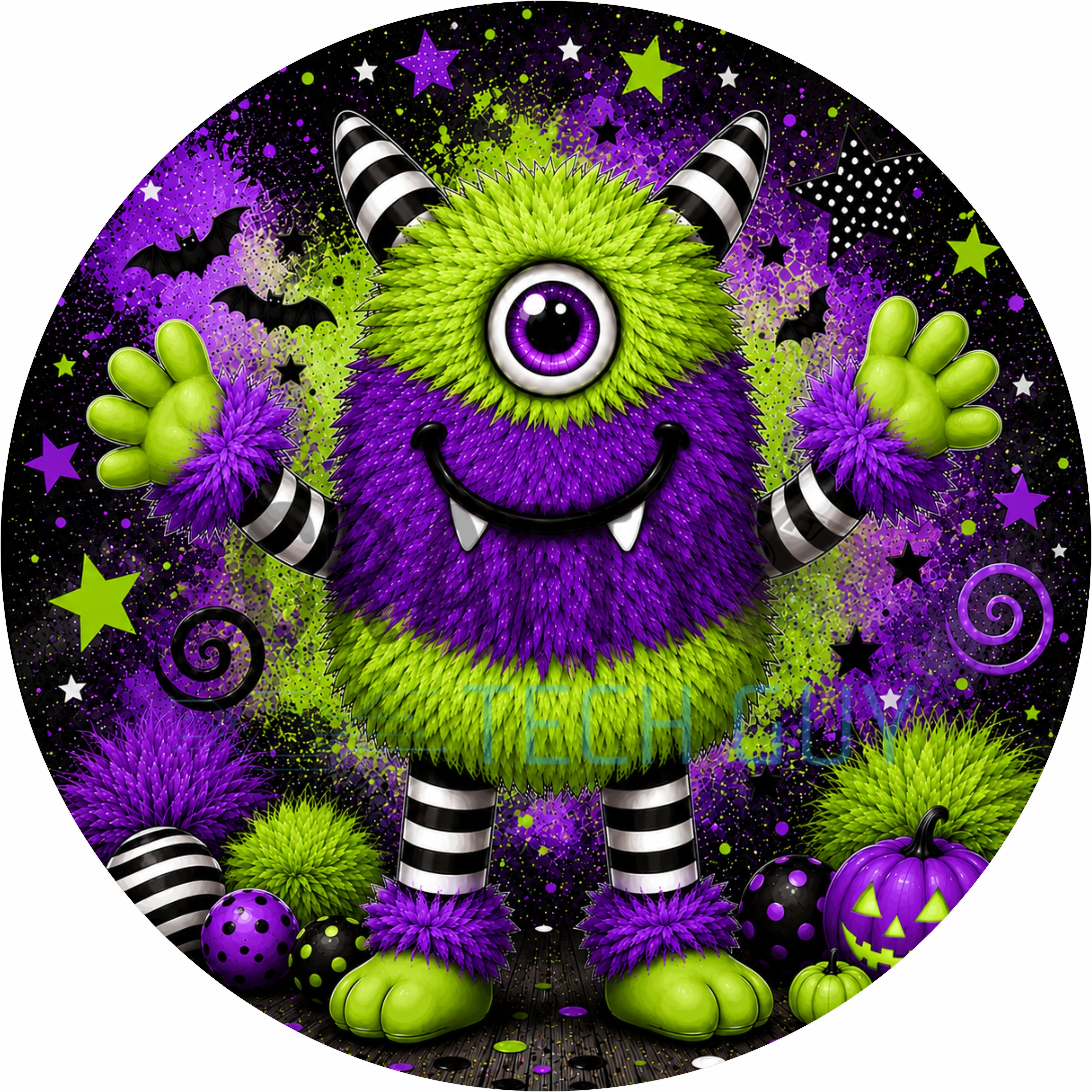 Lime Green & Purple Halloween Monster Round Wreath Sign