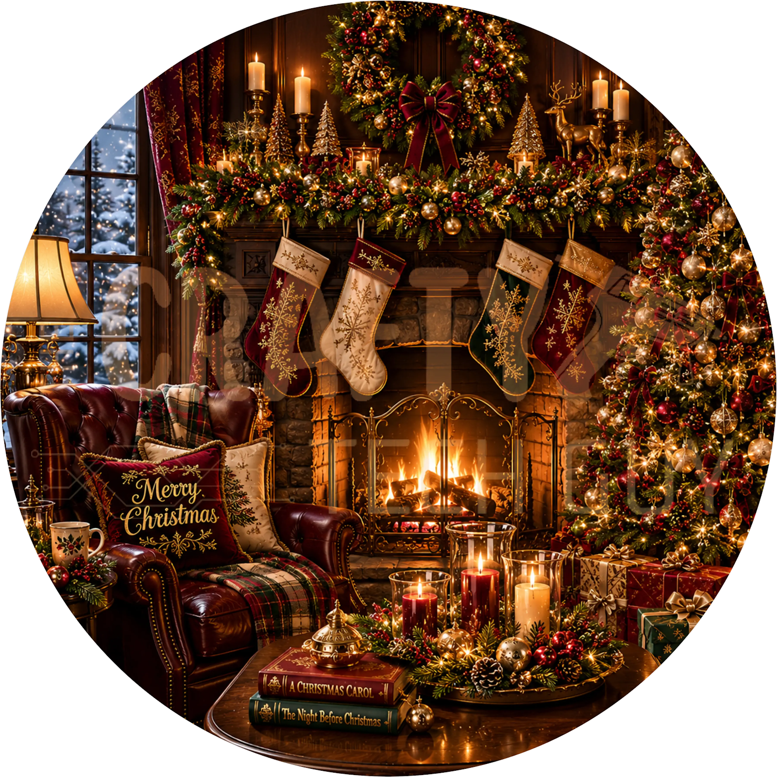 Cozy Fireplace Christmas Wreath Sign – Stockings & Living Room Design