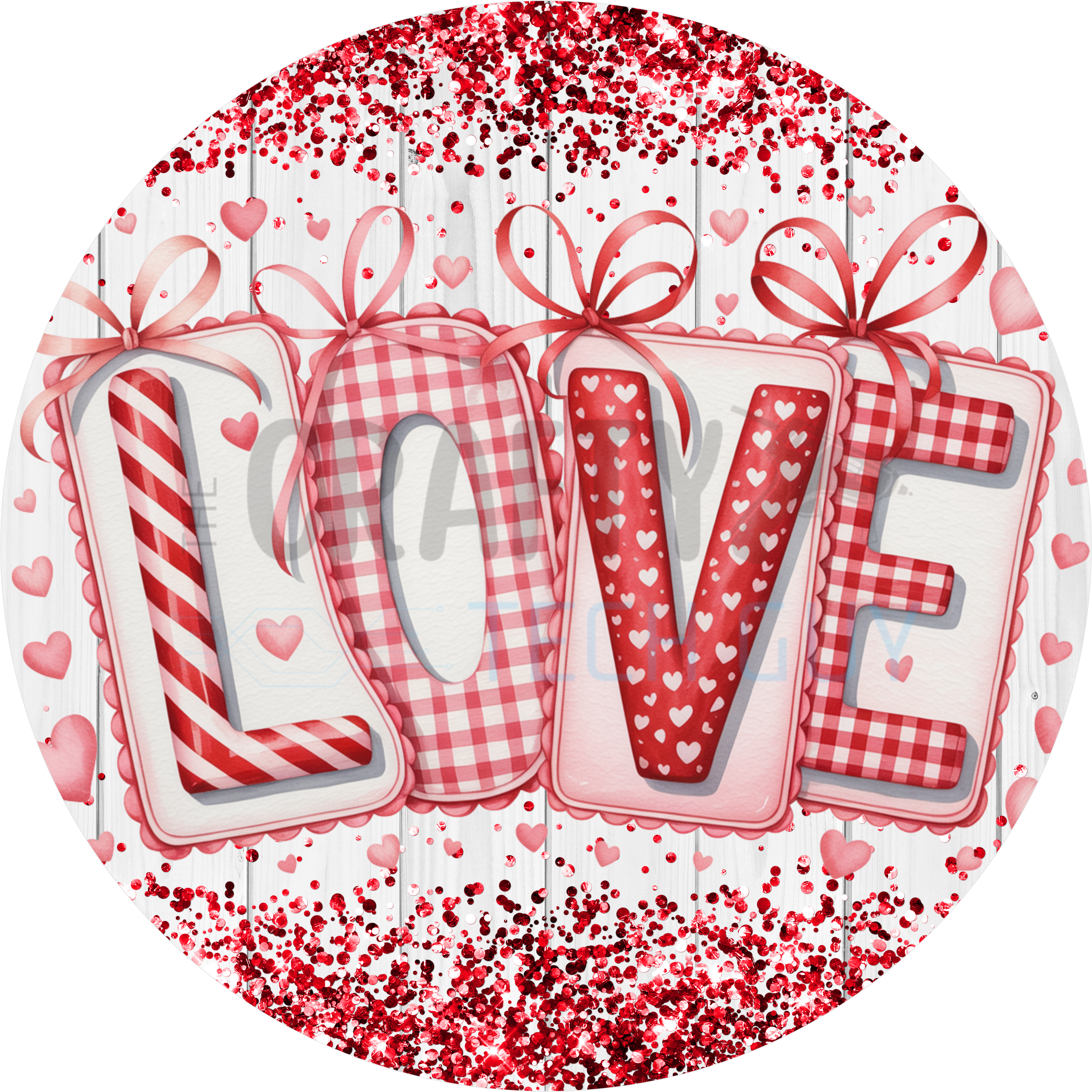LOVE Valentine Wreath Sign – Gingham, Hearts & Glitter