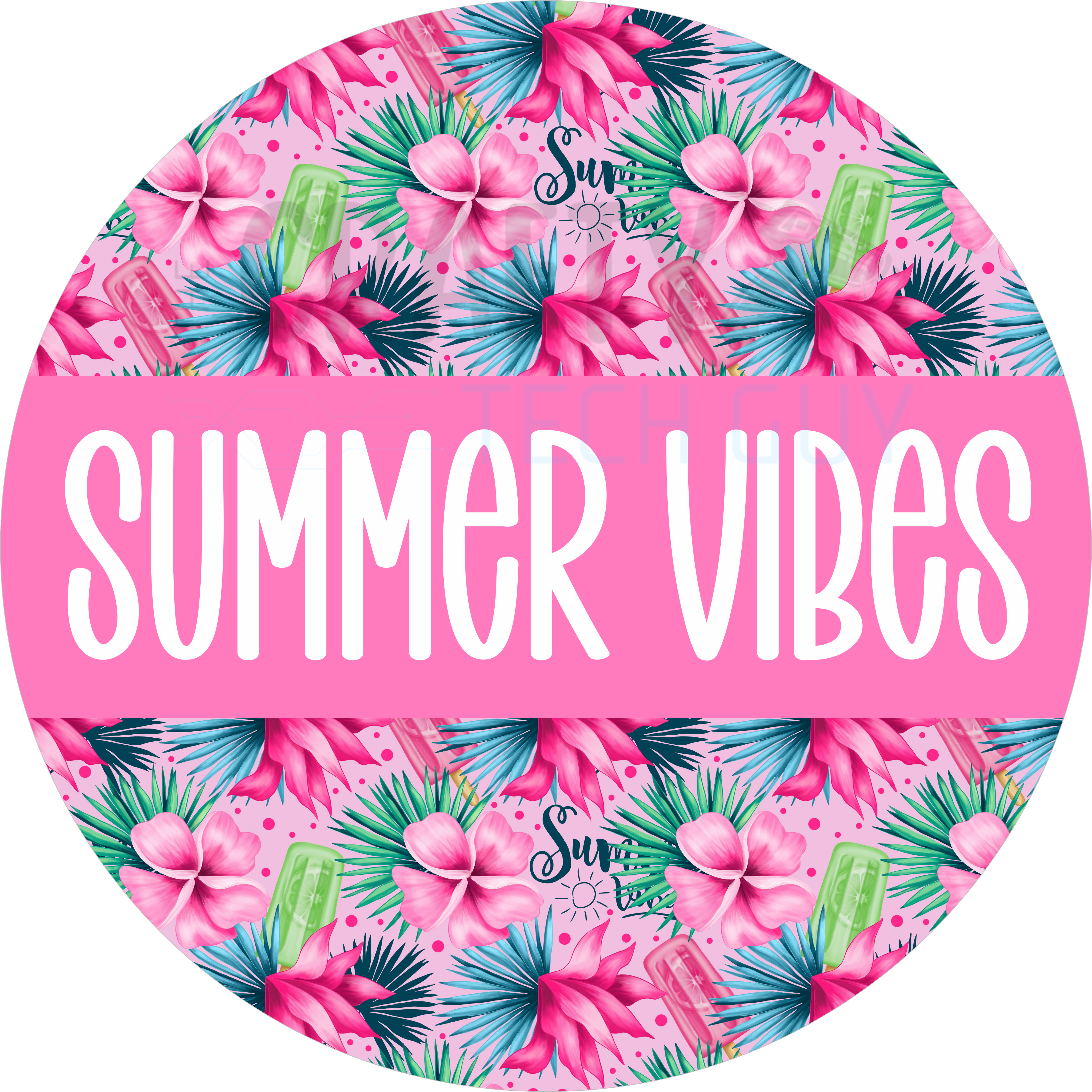 Summer Vibes Tropical Floral Round Wreath Sign