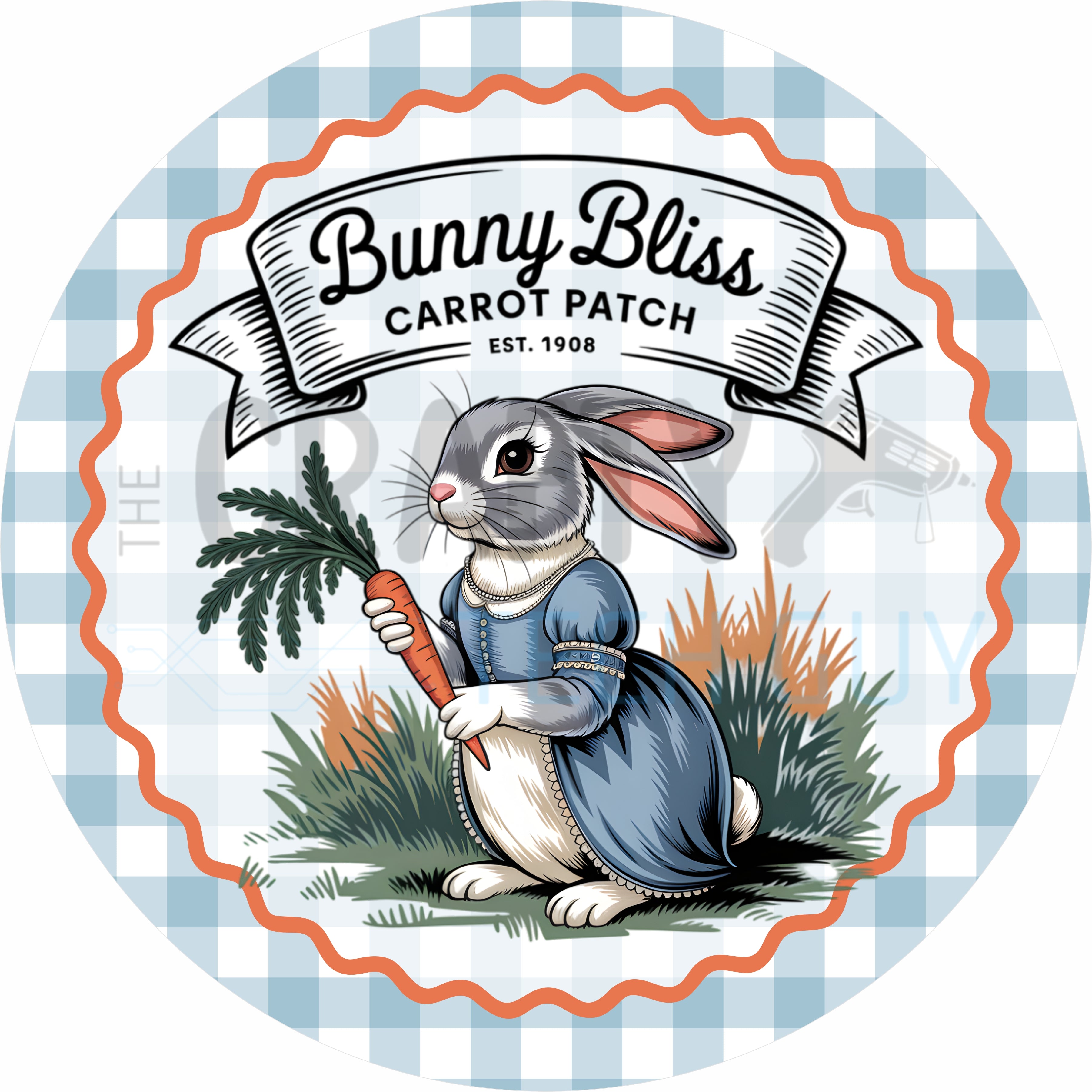 Bunny Bliss Carrot Patch Round Wreath Sign – Vintage Easter Bunny Farm Decor