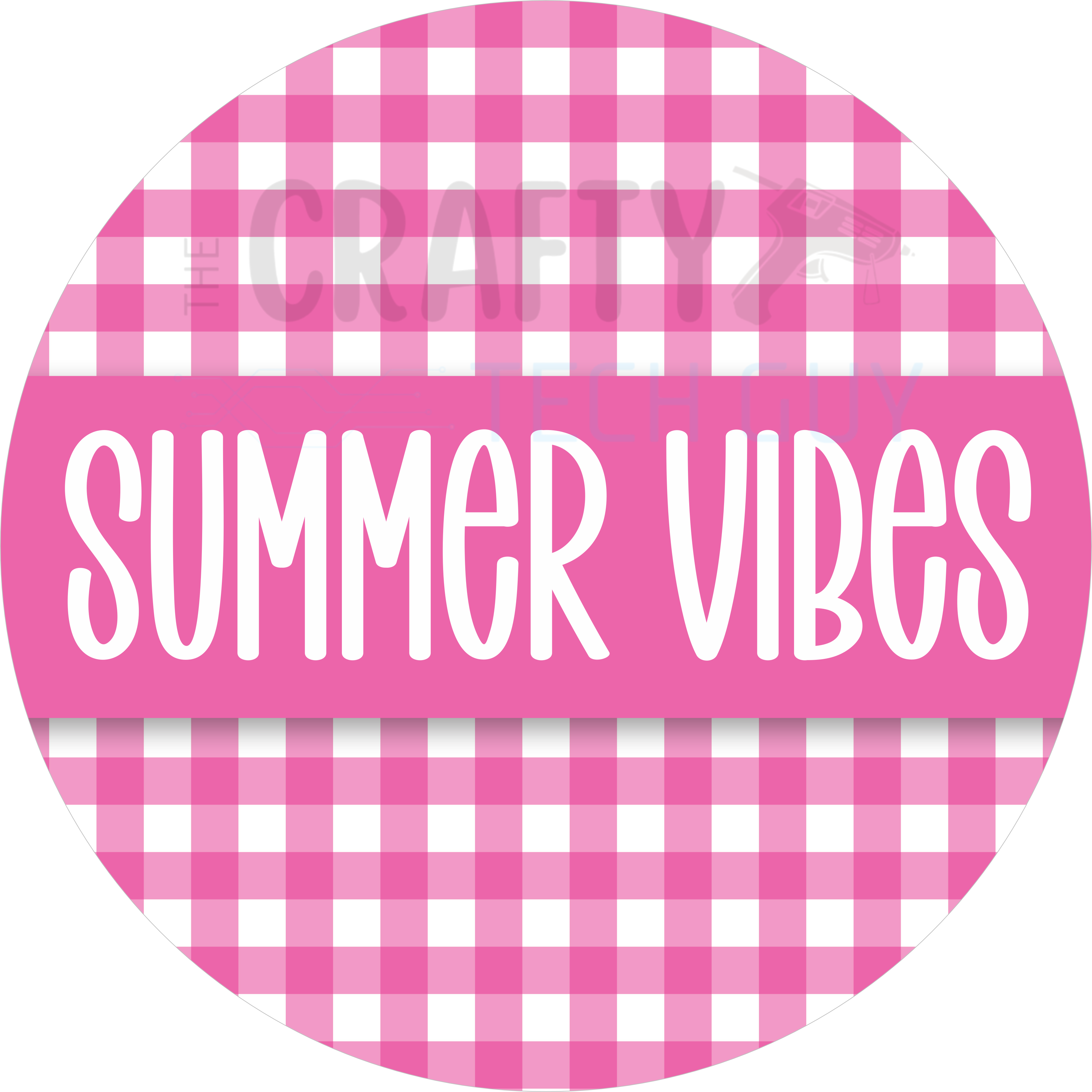Summer Vibes Pink Gingham Round Door Sign