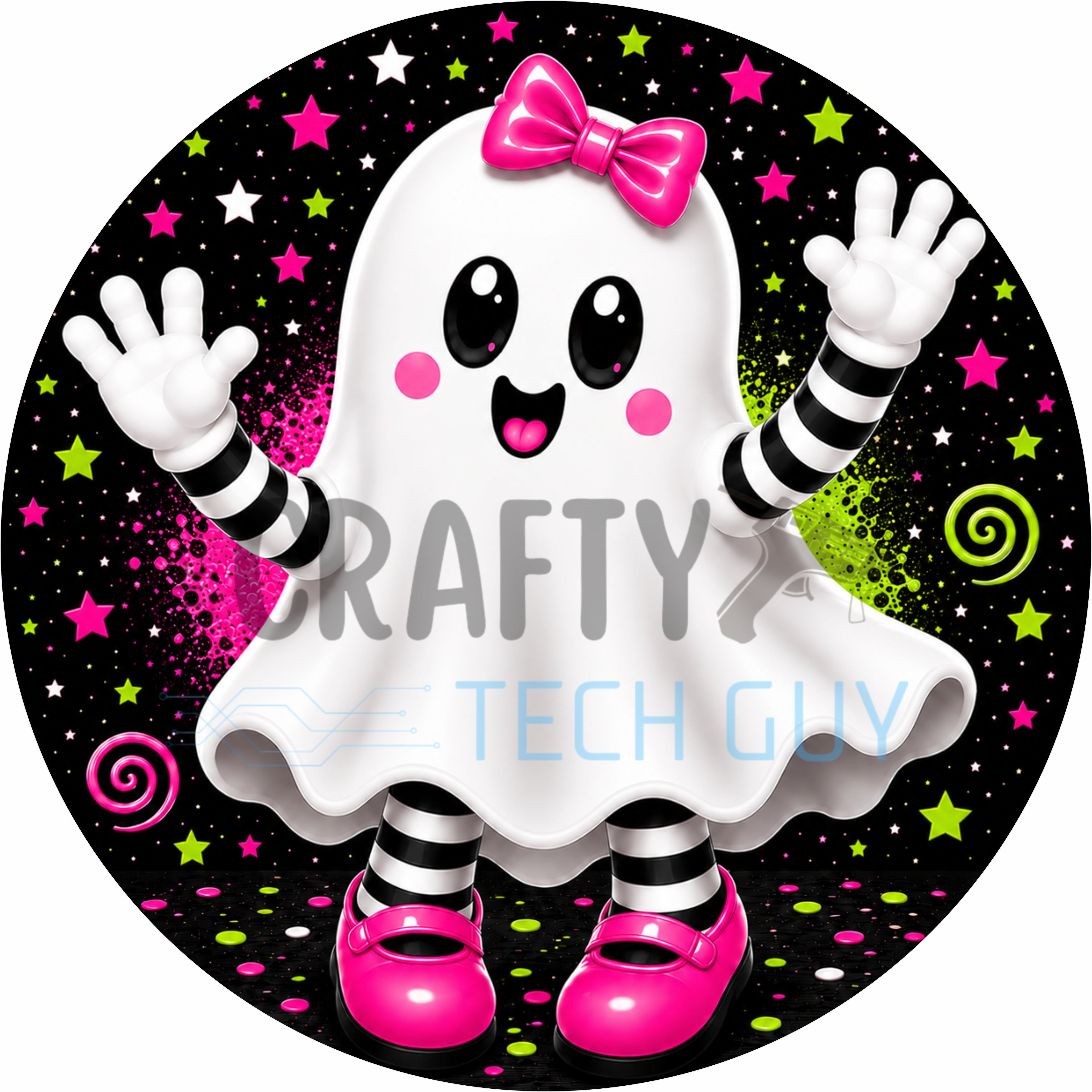 Letrero fantasma de cuadros vichy rosas con piruleta y lazos: una bonita decoración de pared para Halloween.