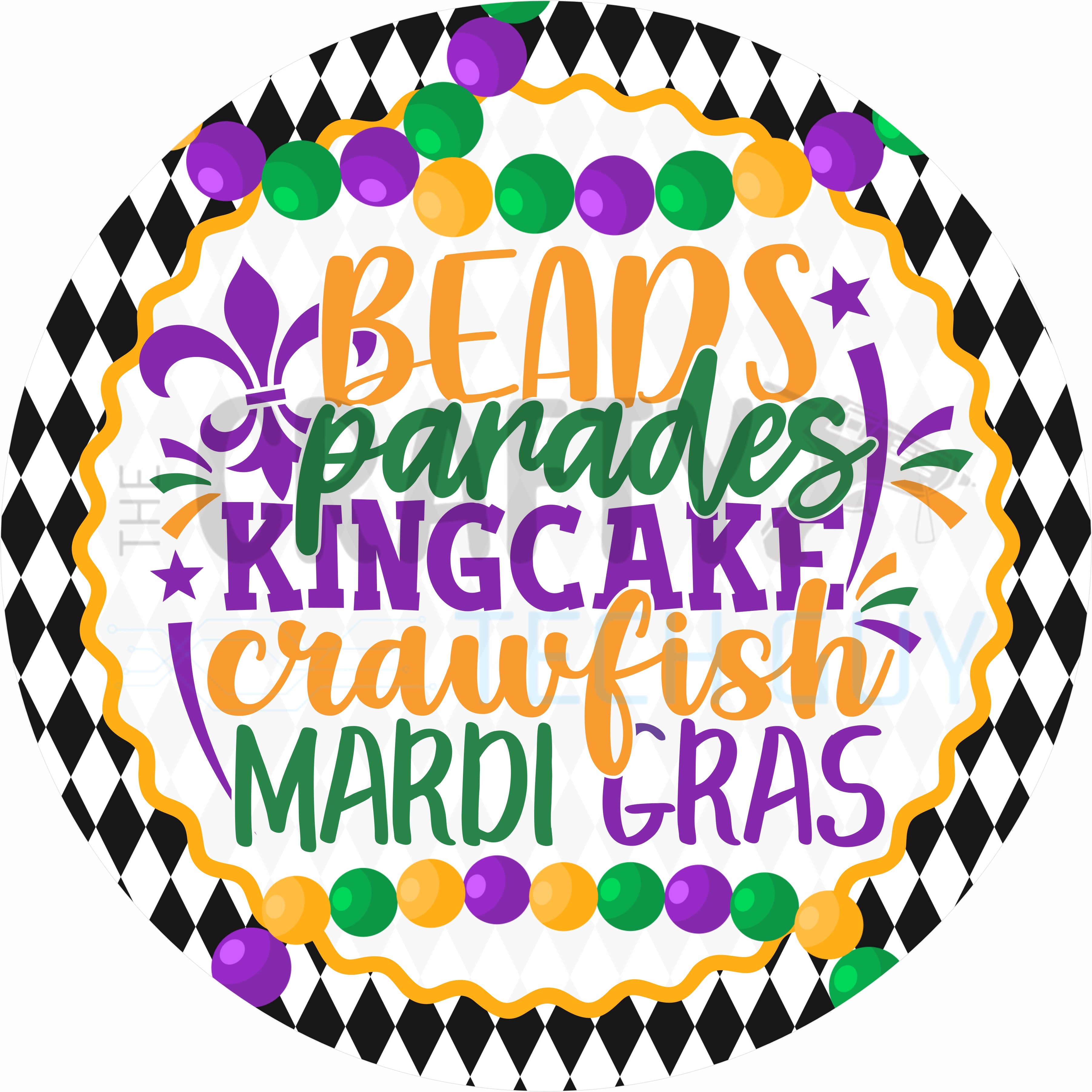Beads Panades King Cake Crawfish Mardi Gras Round Wreath Sign