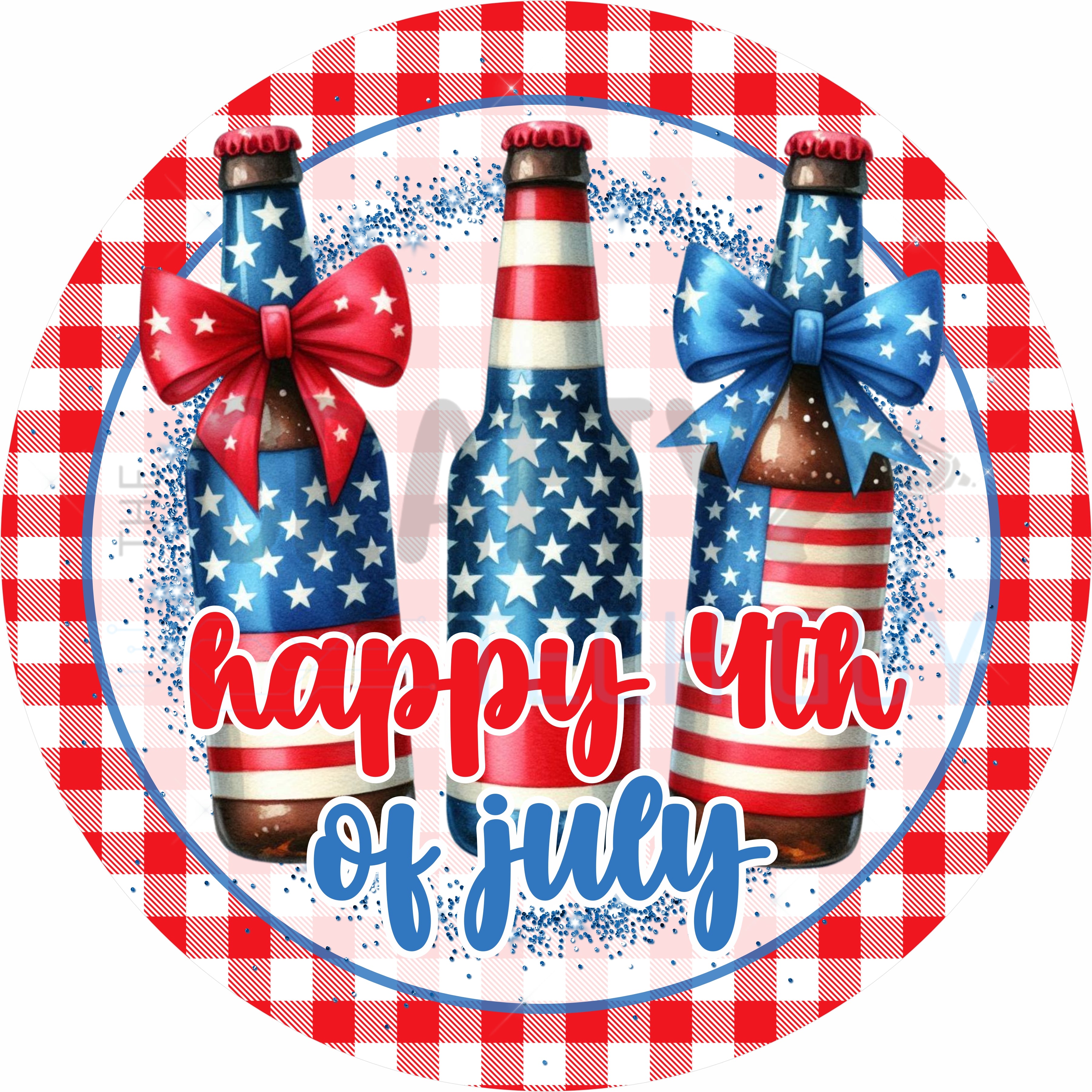 Happy 4th of July Patriotic Round Wreath Sign – Red White & Blue Door Decor