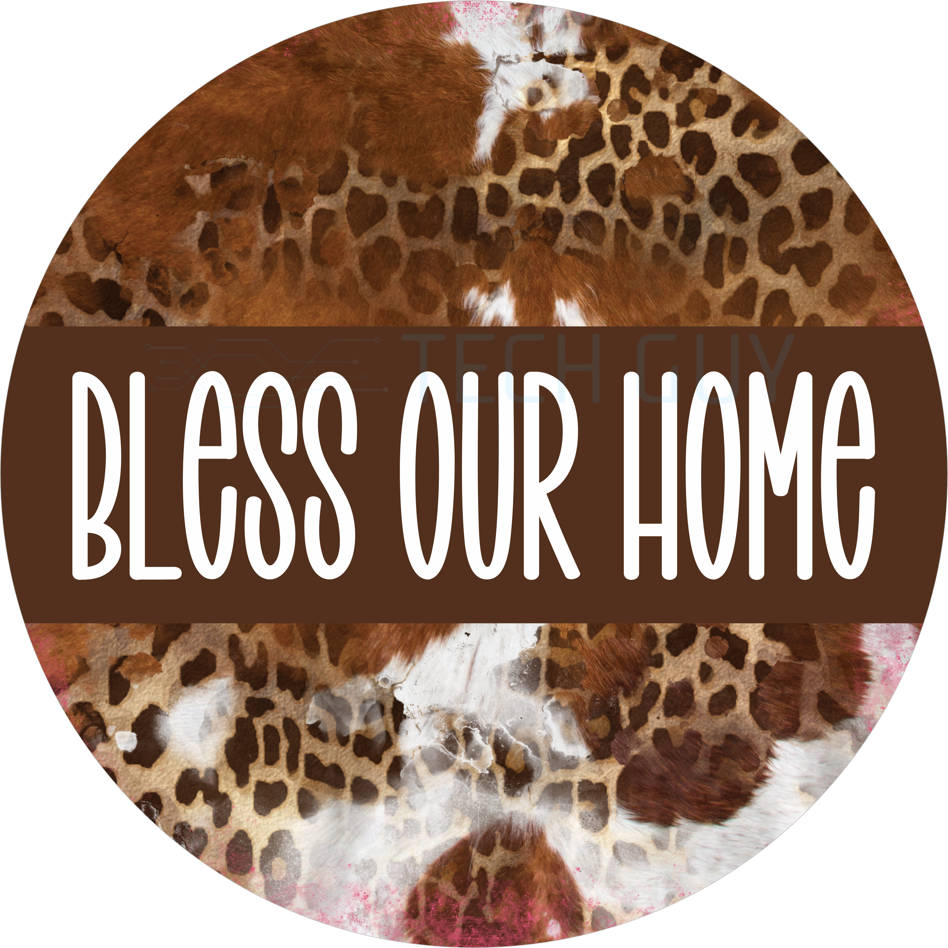 Farmhouse Cowhide Leopard Bless Our Home Wreath Sign