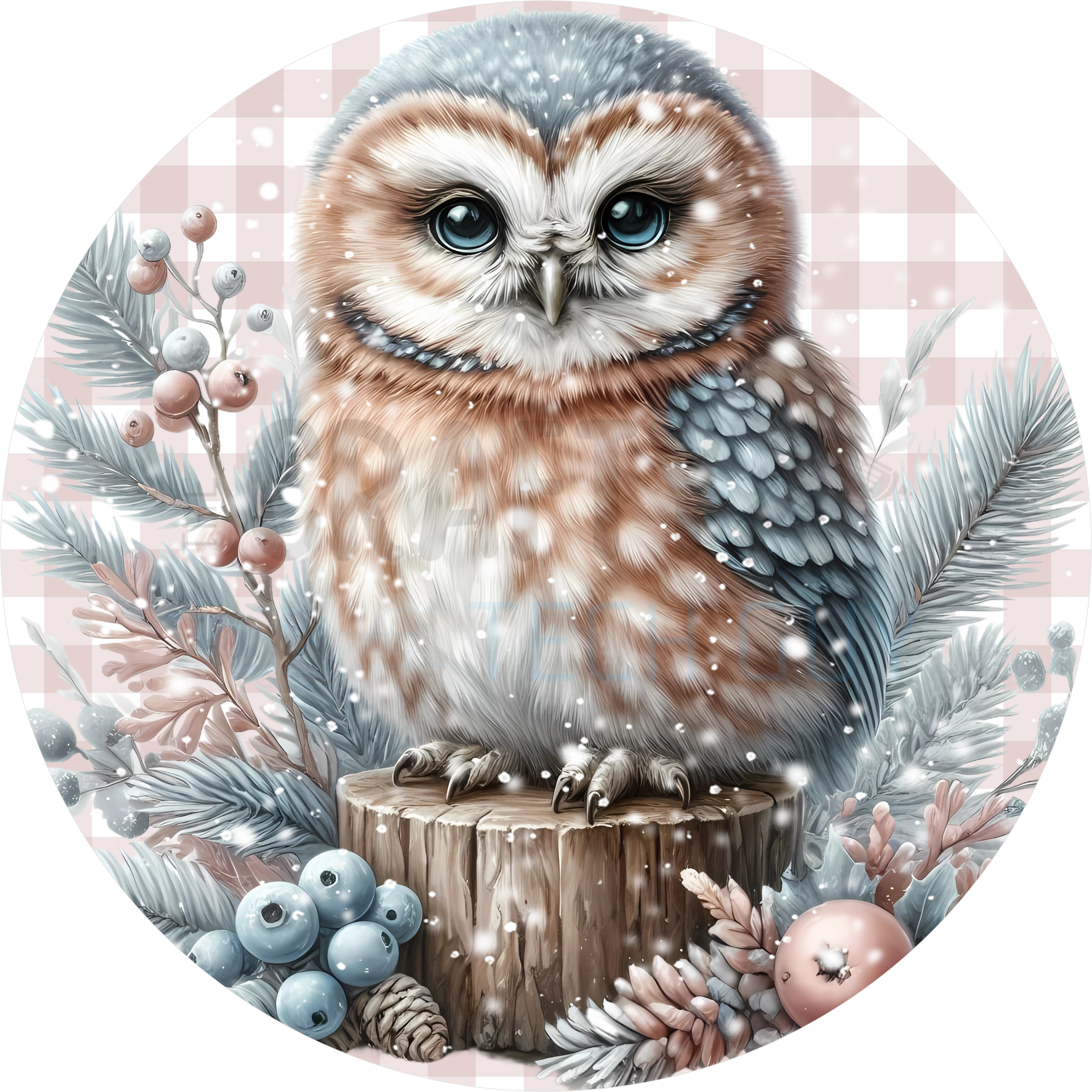 Winter Owl Round Decor Sign – Woodland Snow Scene