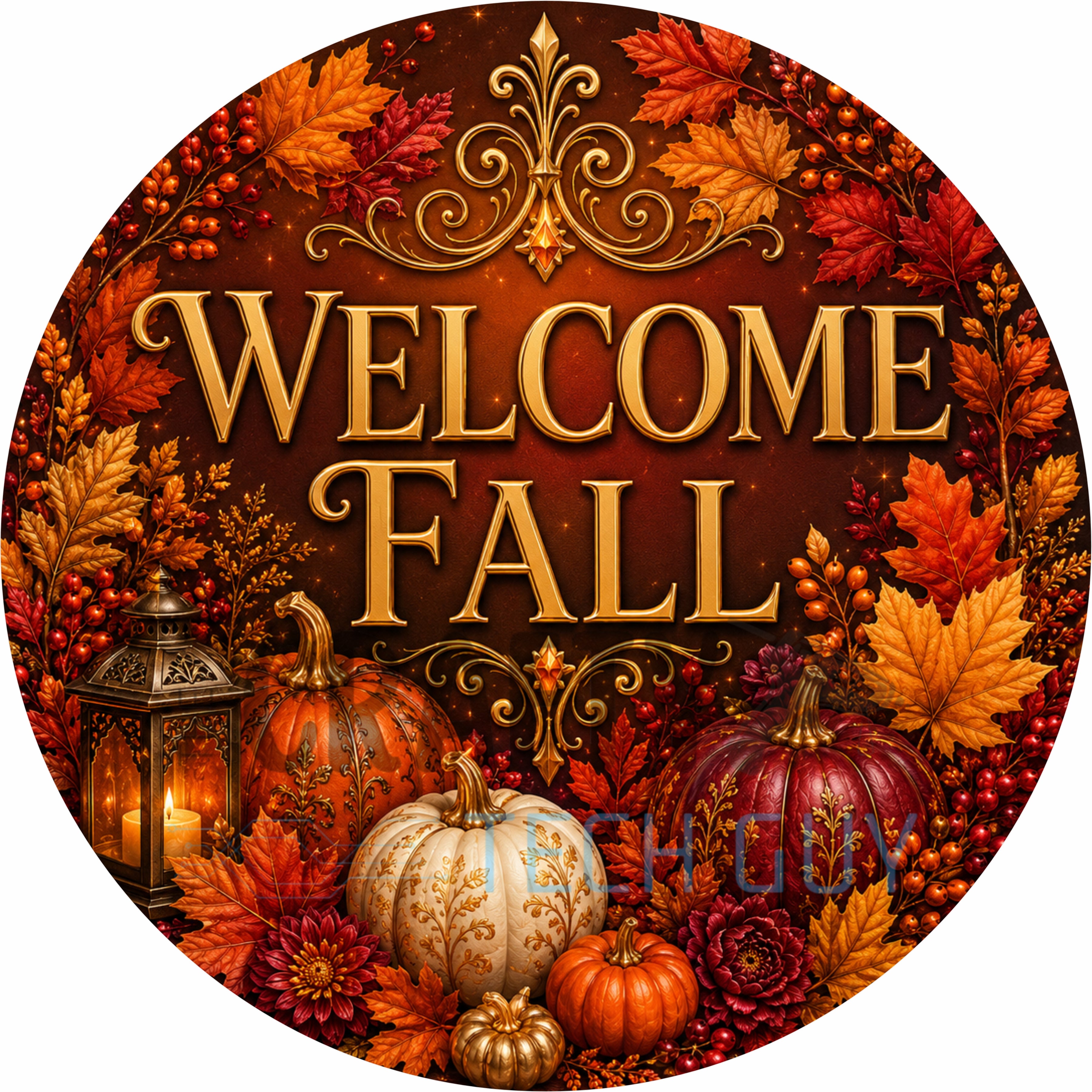 Welcome Fall Harvest Round Wreath Sign