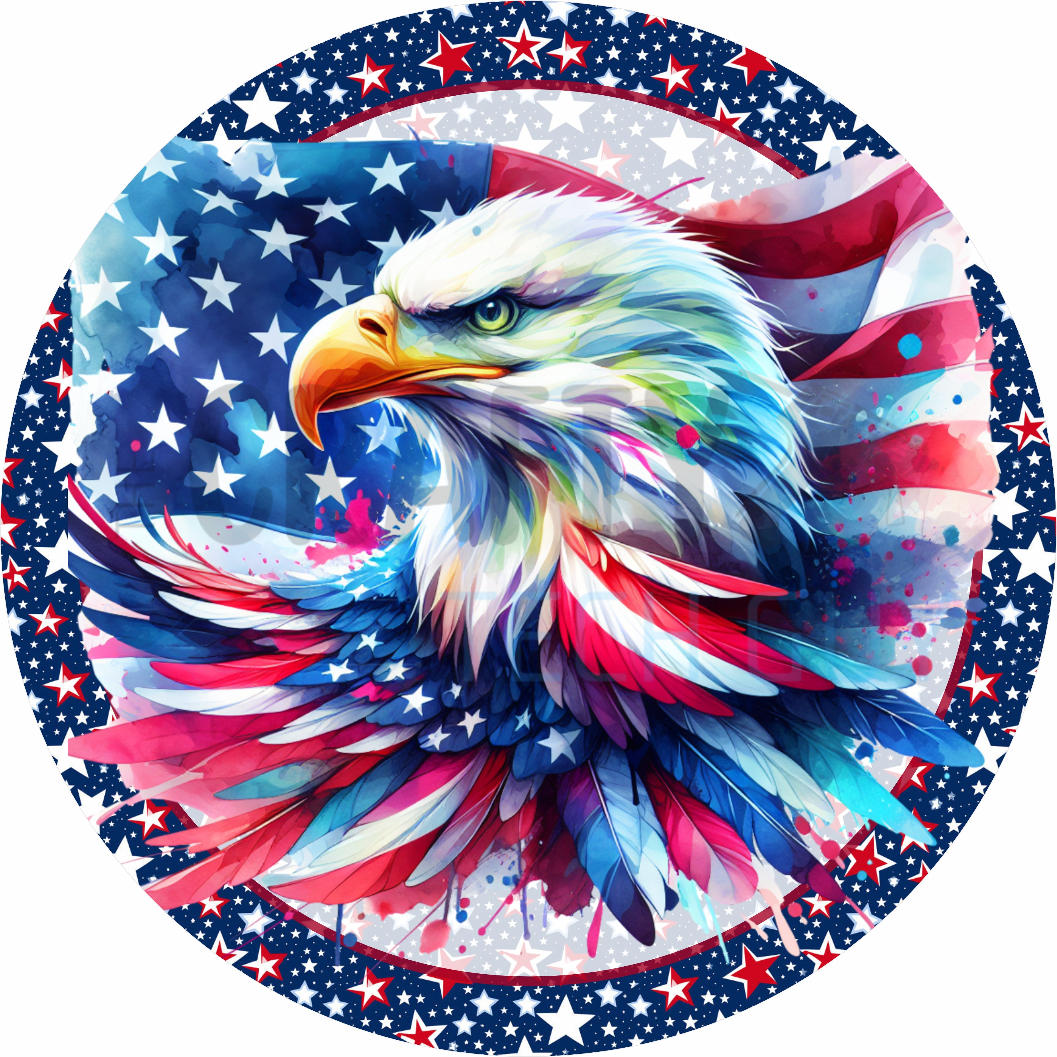 Patriotic Eagle Round Wreath Sign – Red White & Blue Bald Eagle Door Decor – 4th of July Sign