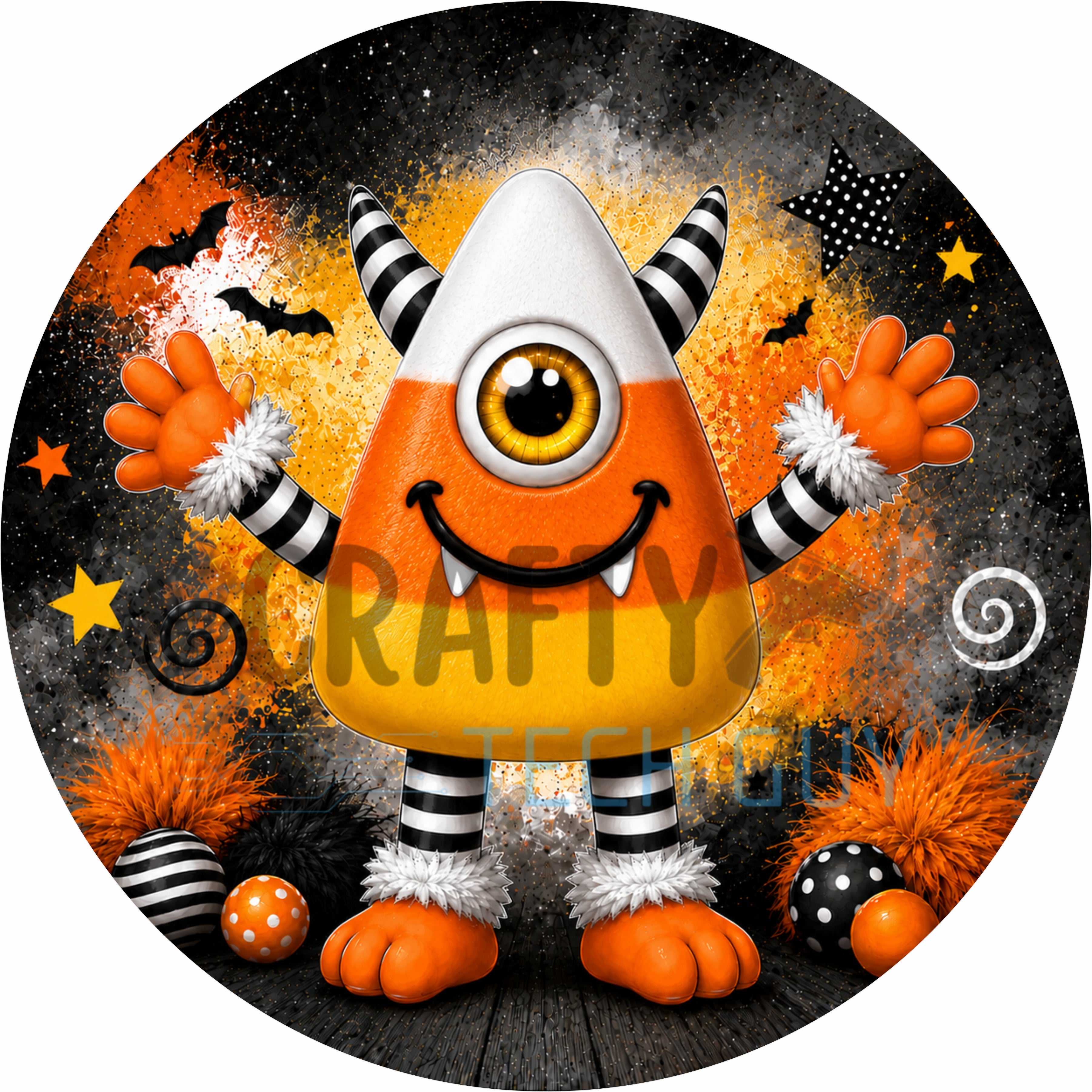 Candy Corn Character Halloween Round Wreath Sign