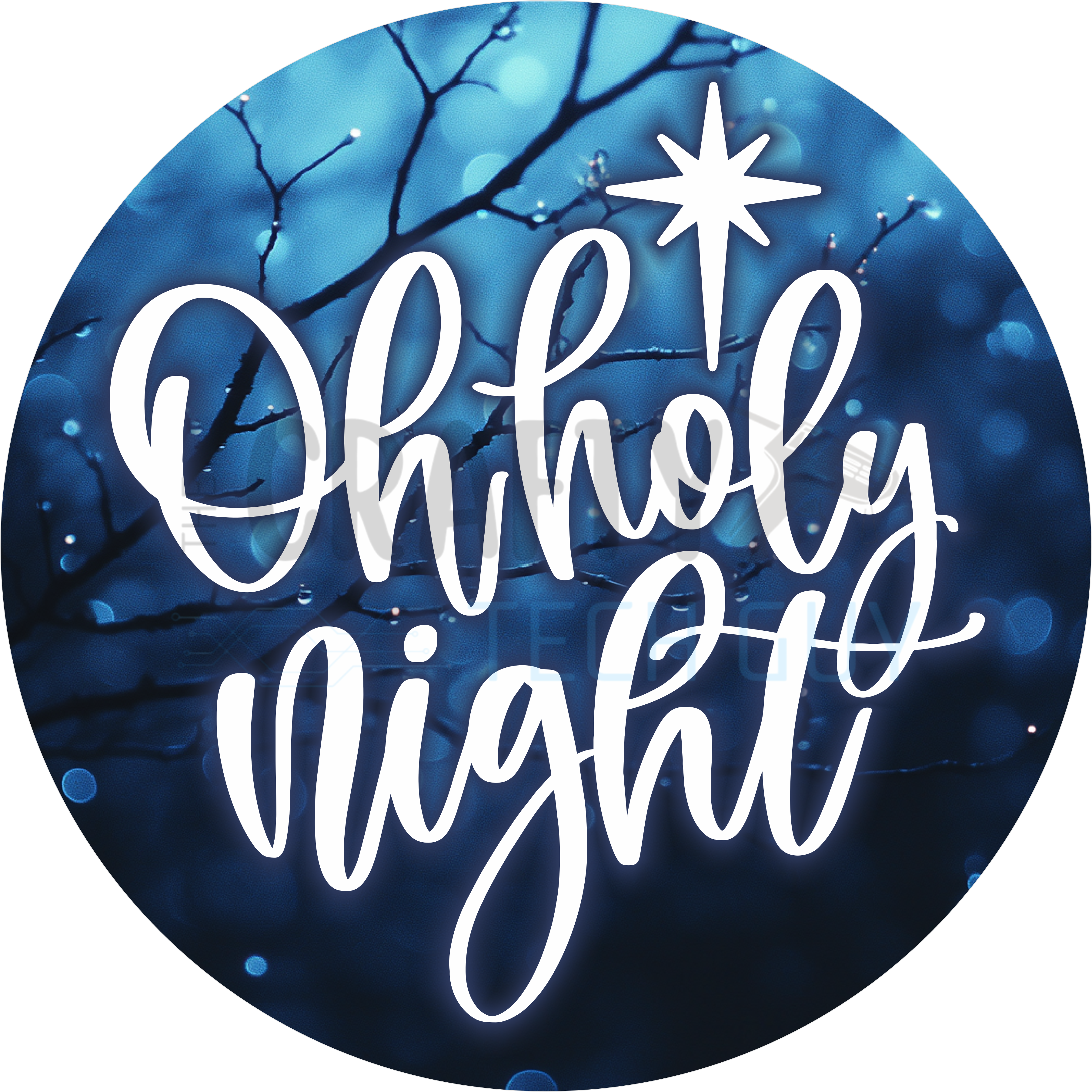 Oh Holy Night Design with Star of Bethlehem and Peaceful Blue Winter Background