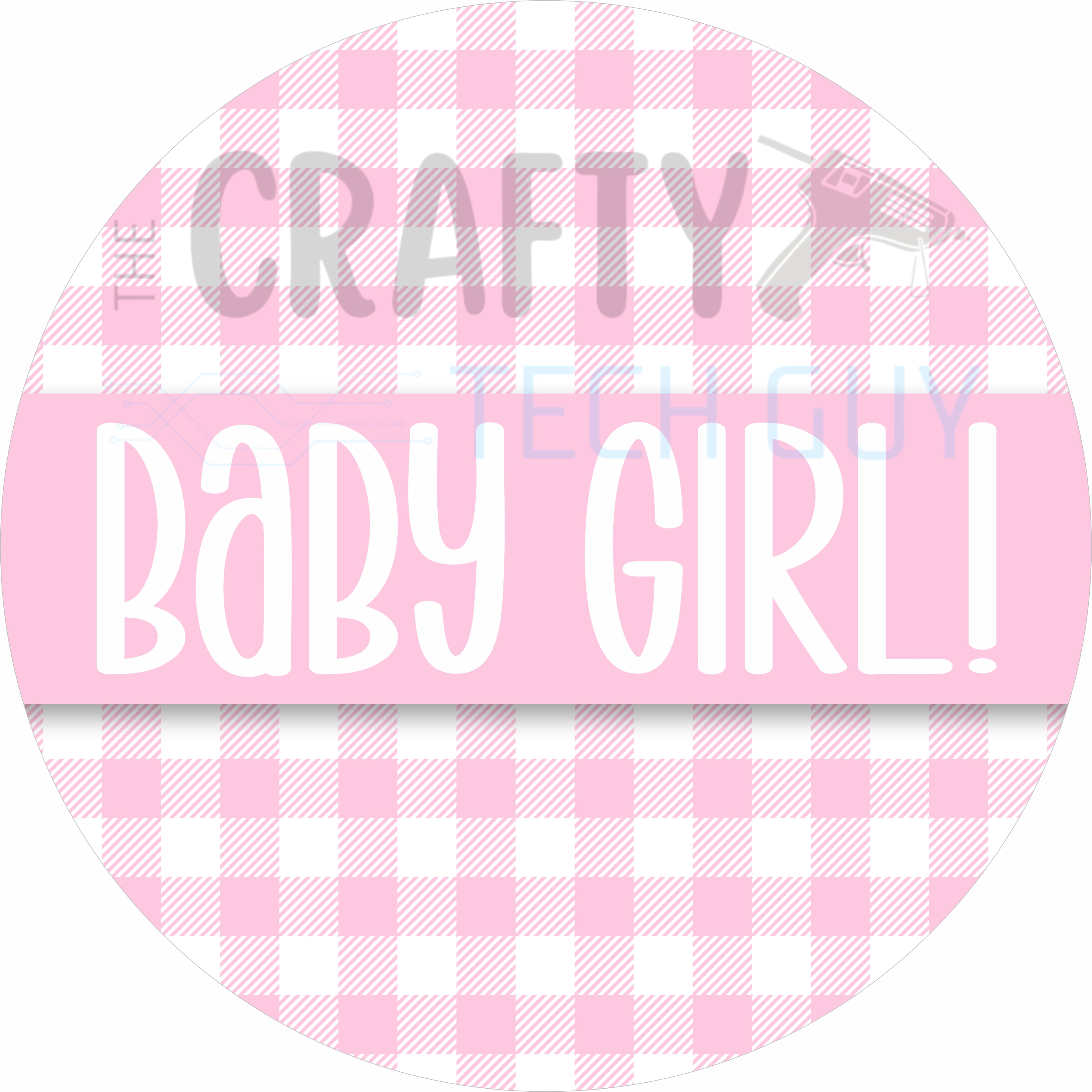 Baby Girl Round Wreath Sign – Pink Gingham Baby Door Sign – Nursery & Hospital Door Decor