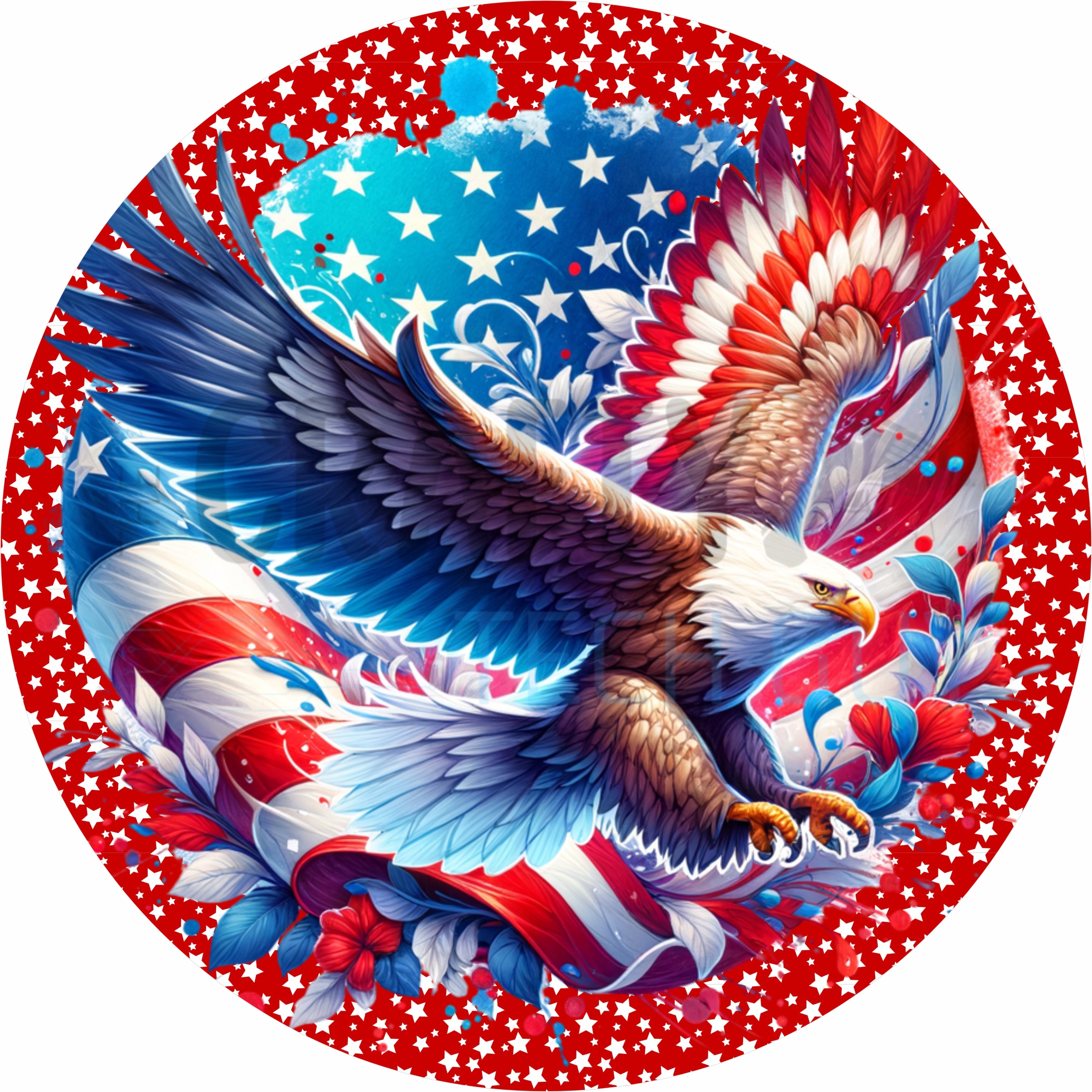 Patriotic Bald Eagle Round Wreath Sign – Red White & Blue American Eagle Door Decor – 4th of July Patriotic Sign