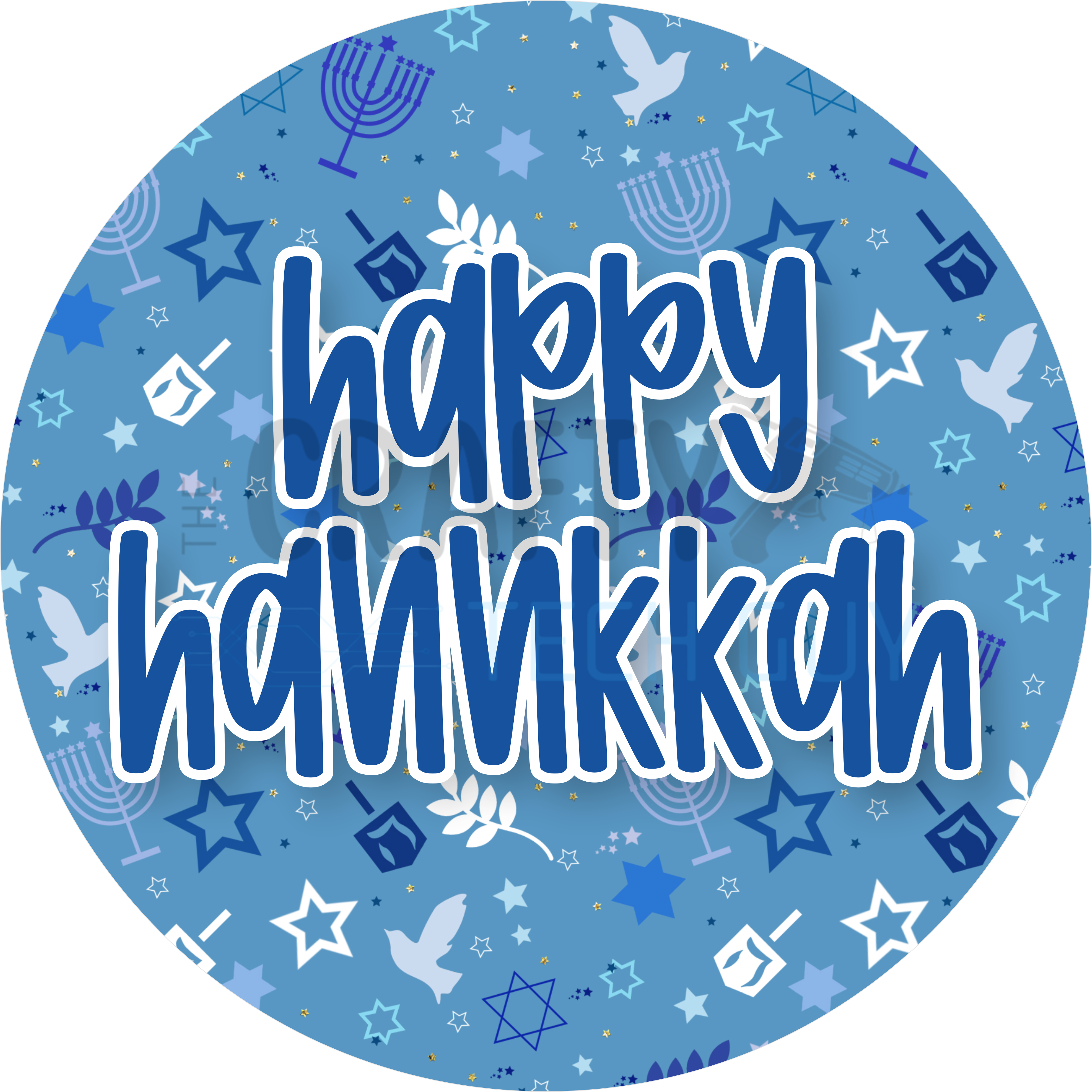 Happy Hanukkah Design in Blue with Stars and Menorah | Festive Jewish Holiday Art for Home Décor, Wreaths, and Seasonal Gifts