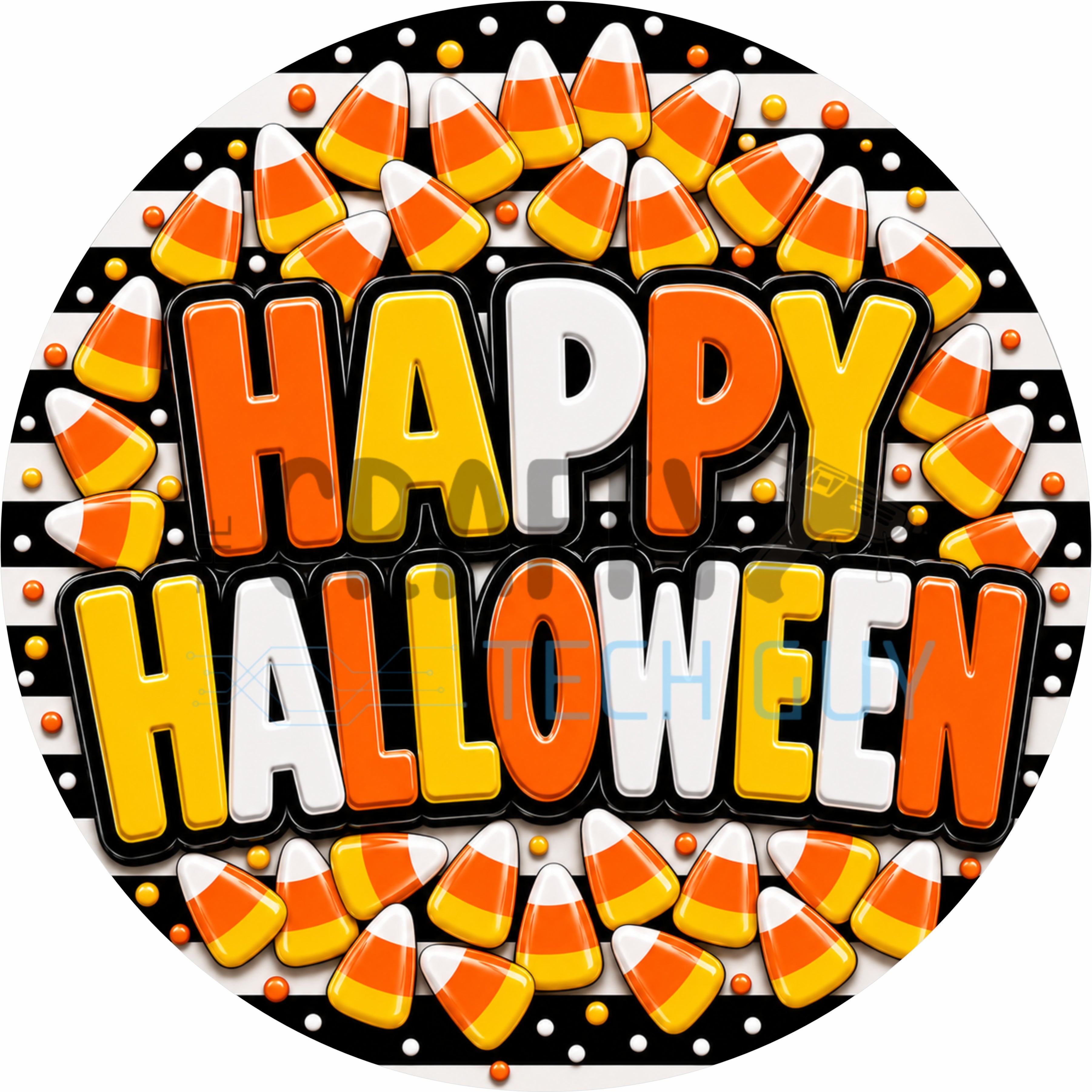 Happy Halloween Candy Corn Round Wreath Sign
