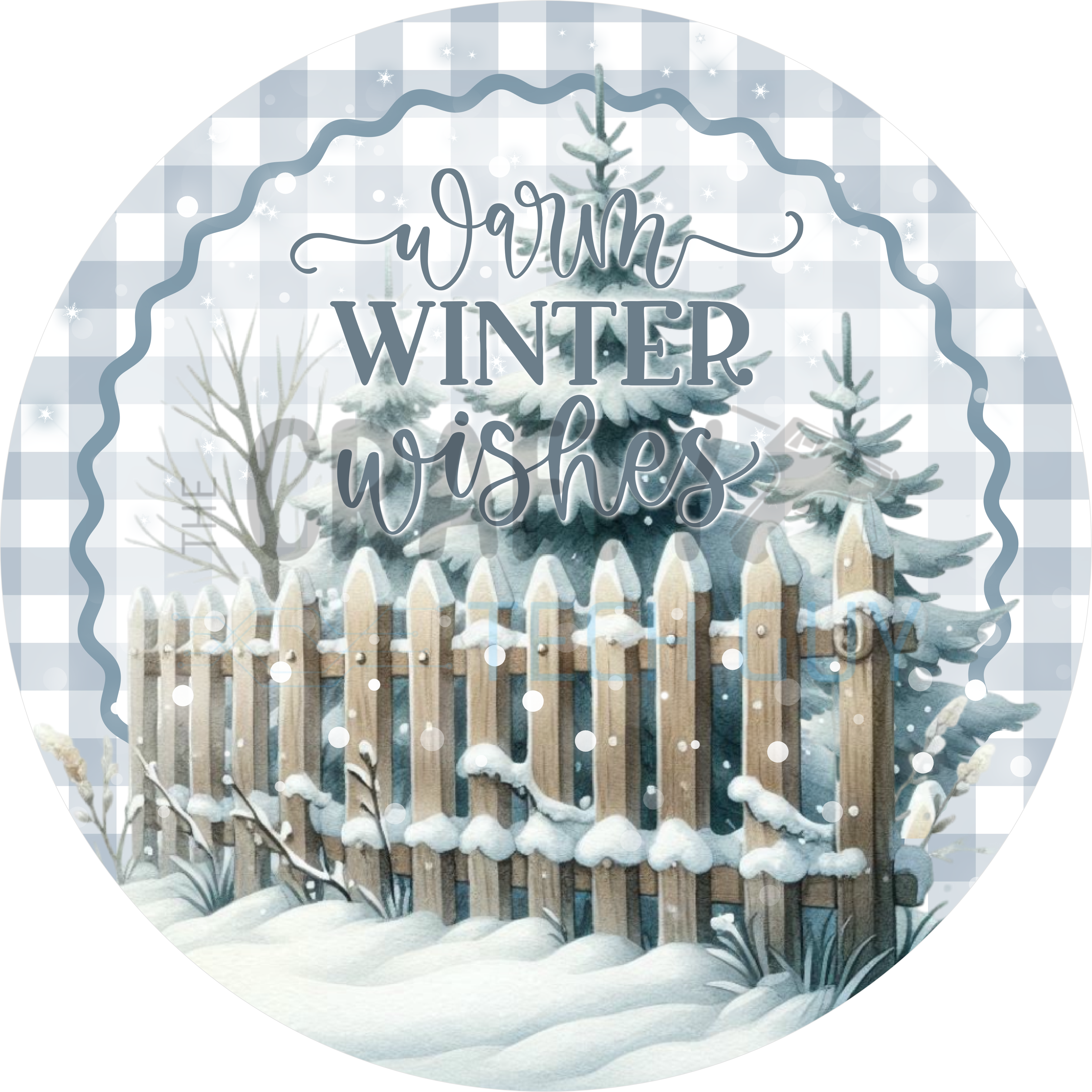 Warm Winter Wishes Design | Snowy Fence and Pine Trees Scene | Cozy Rustic Winter Art for Christmas and Seasonal Home Décor