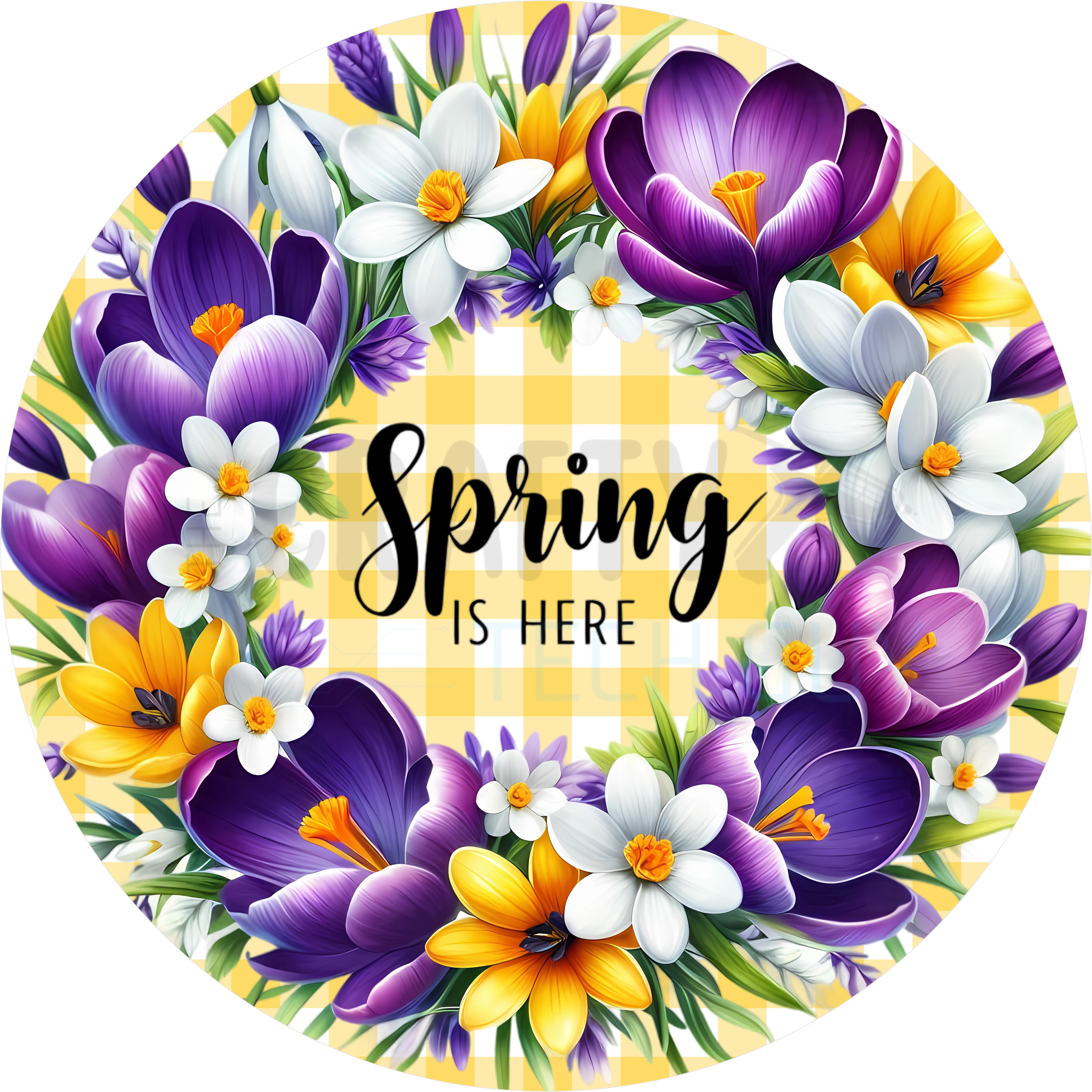 Yellow Gingham Spring Welcome Sign