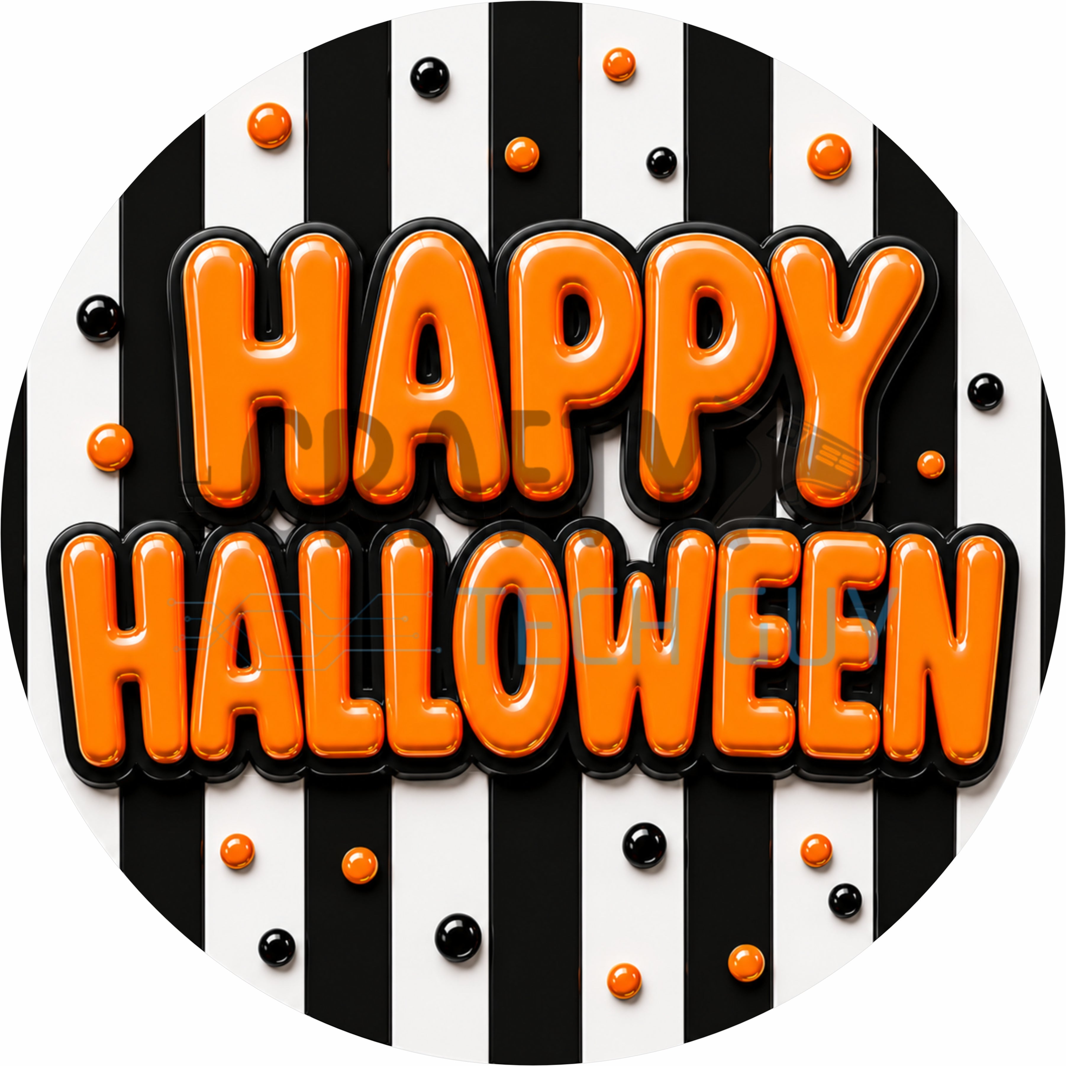 Happy Halloween Stripe Round Wreath Sign