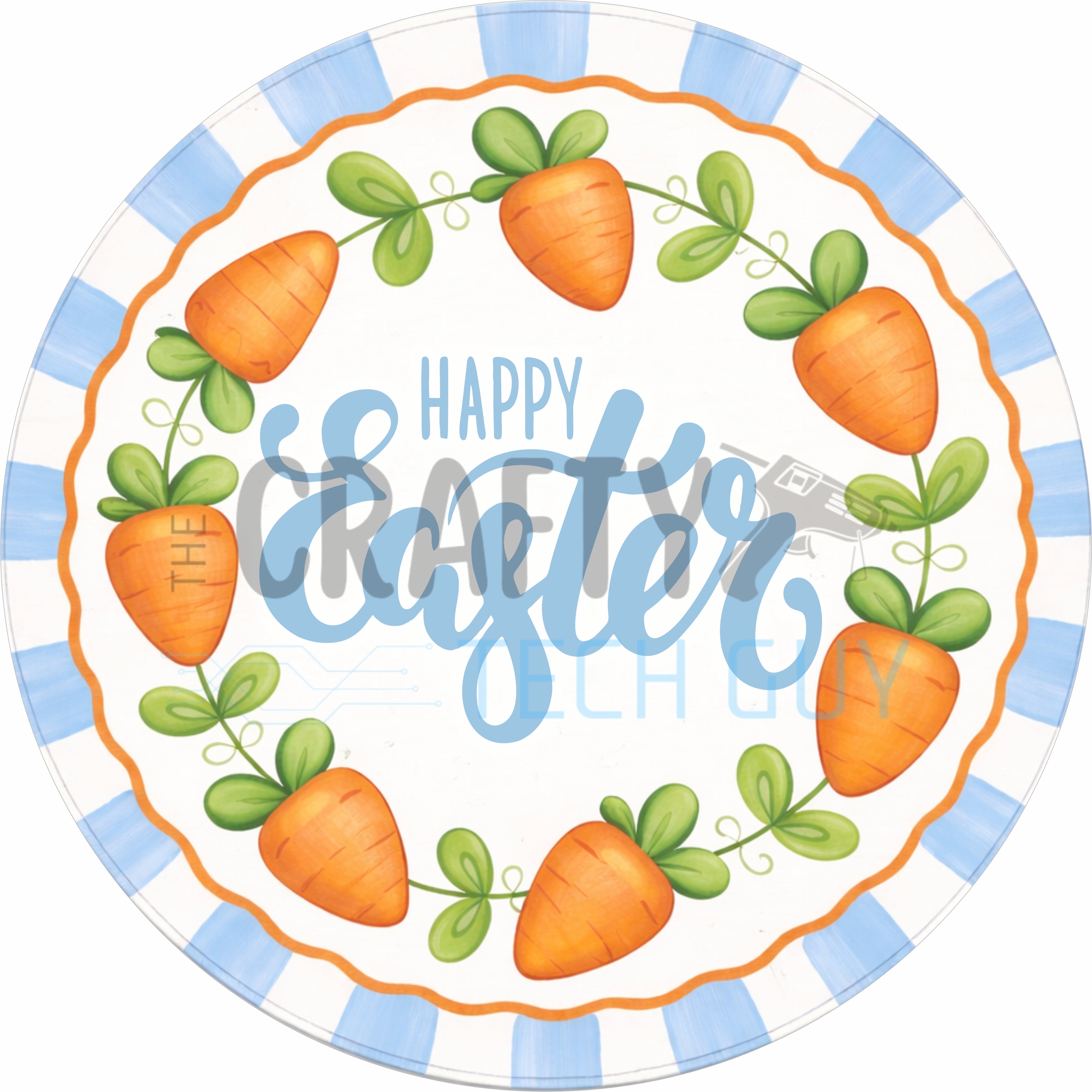 Happy Easter Carrot Wreath Blue Farmhouse Round Sign