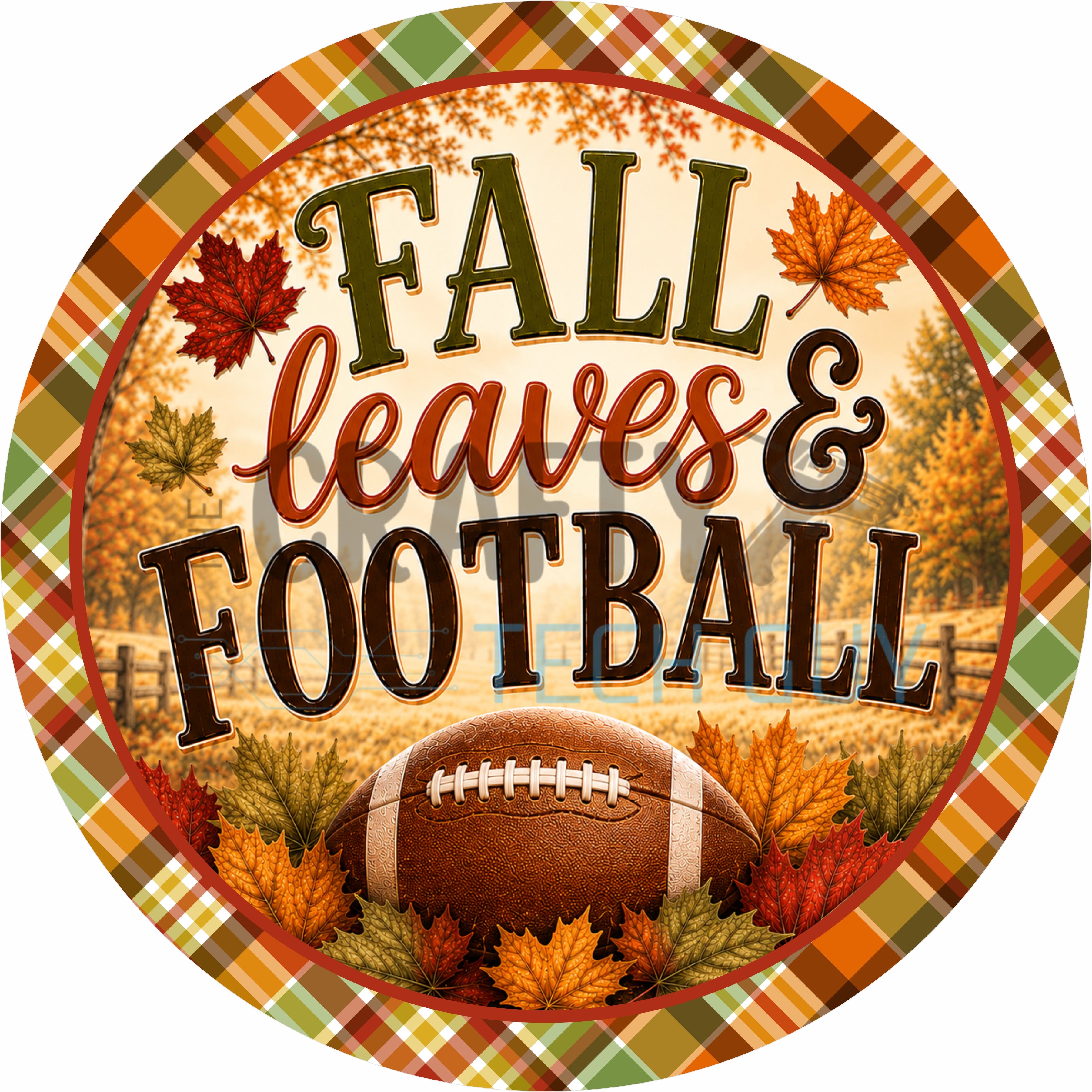 Fall Leaves & Football Round Wreath Sign
