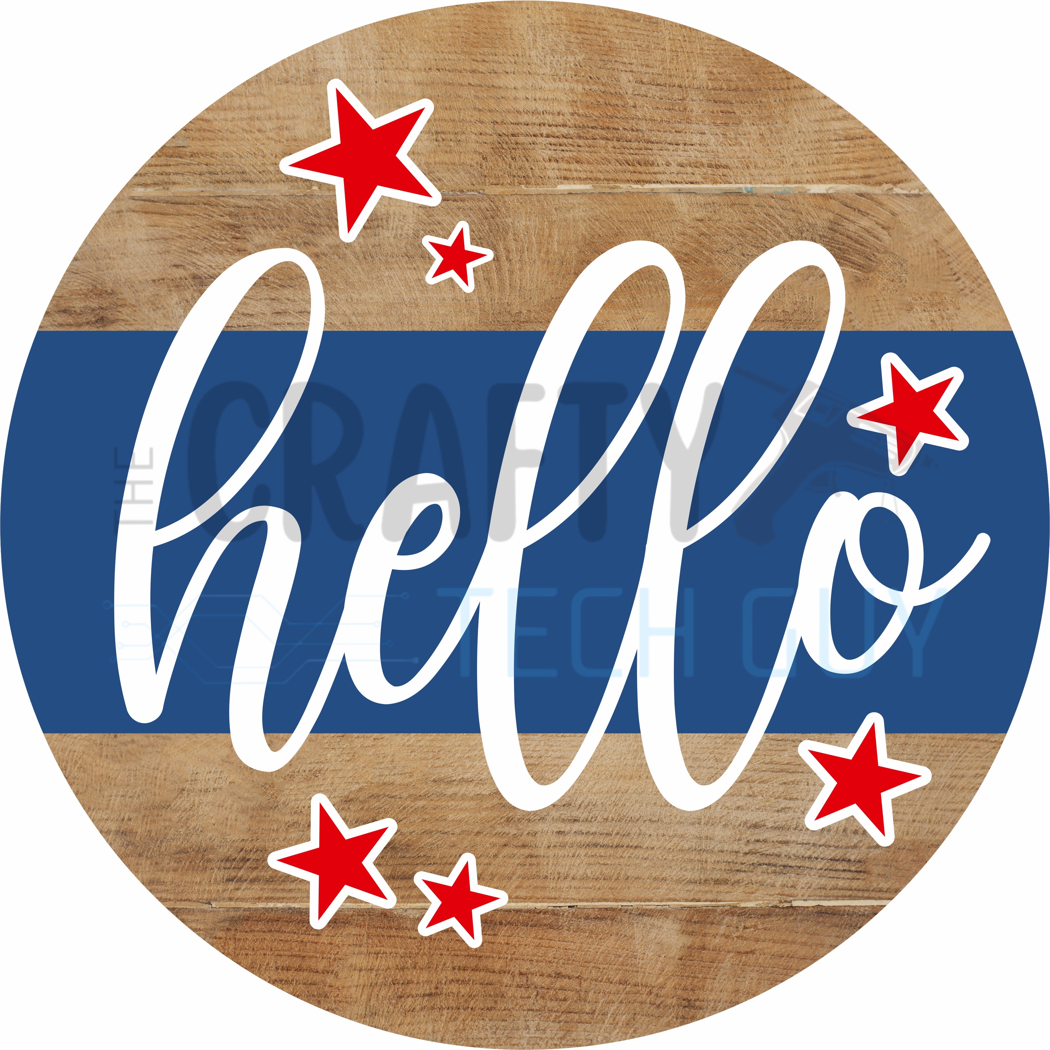 Hello Patriotic Round Wreath Sign – Farmhouse Americana Front Door Decor