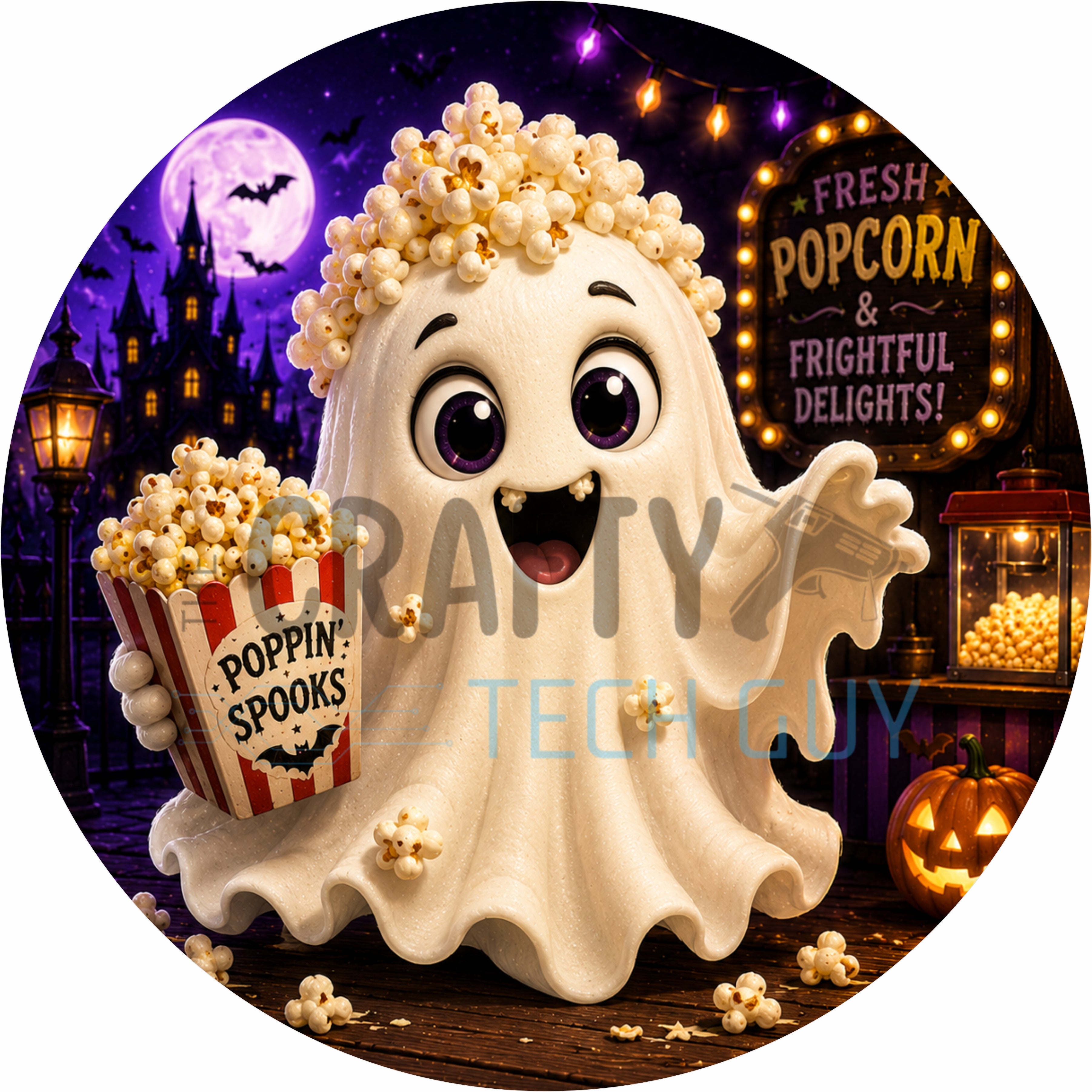Poppin’ Spooks Ghost Halloween Round Wreath Sign