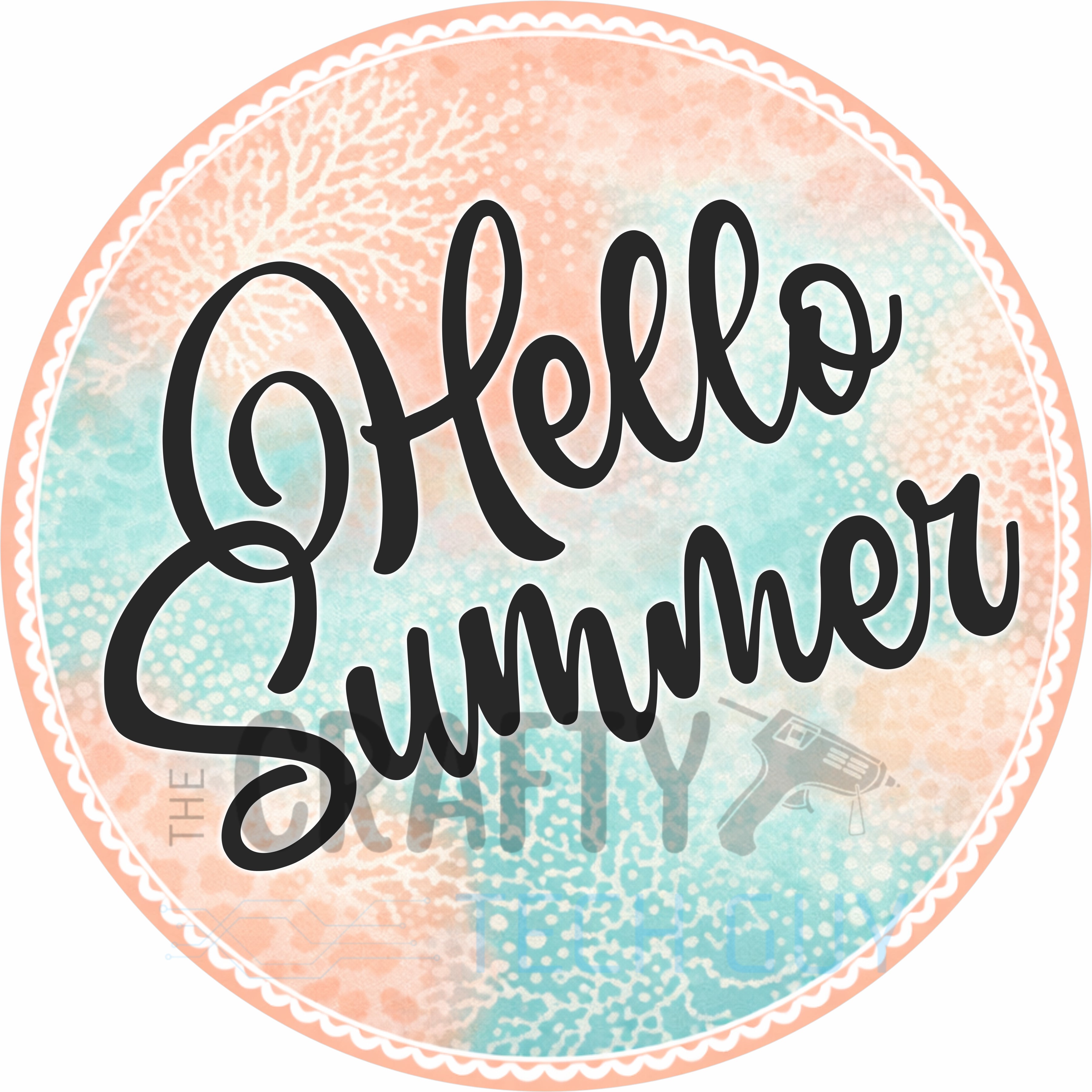Hello Summer Coastal Coral Round Wreath Sign