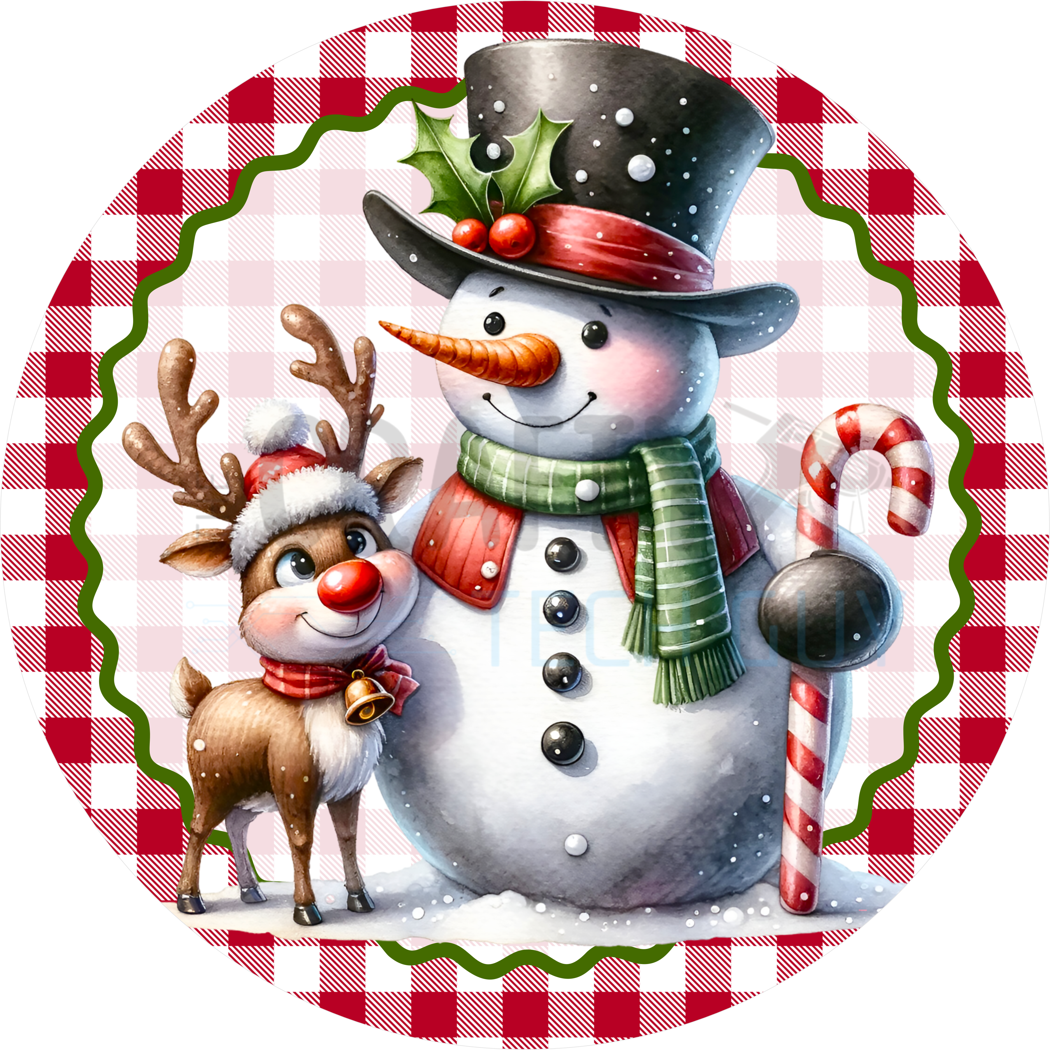 Letrero navideño de muñeco de nieve y reno, corona navideña con cuadros rojos de búfalo, decoración invernal para puerta con bastón de caramelo