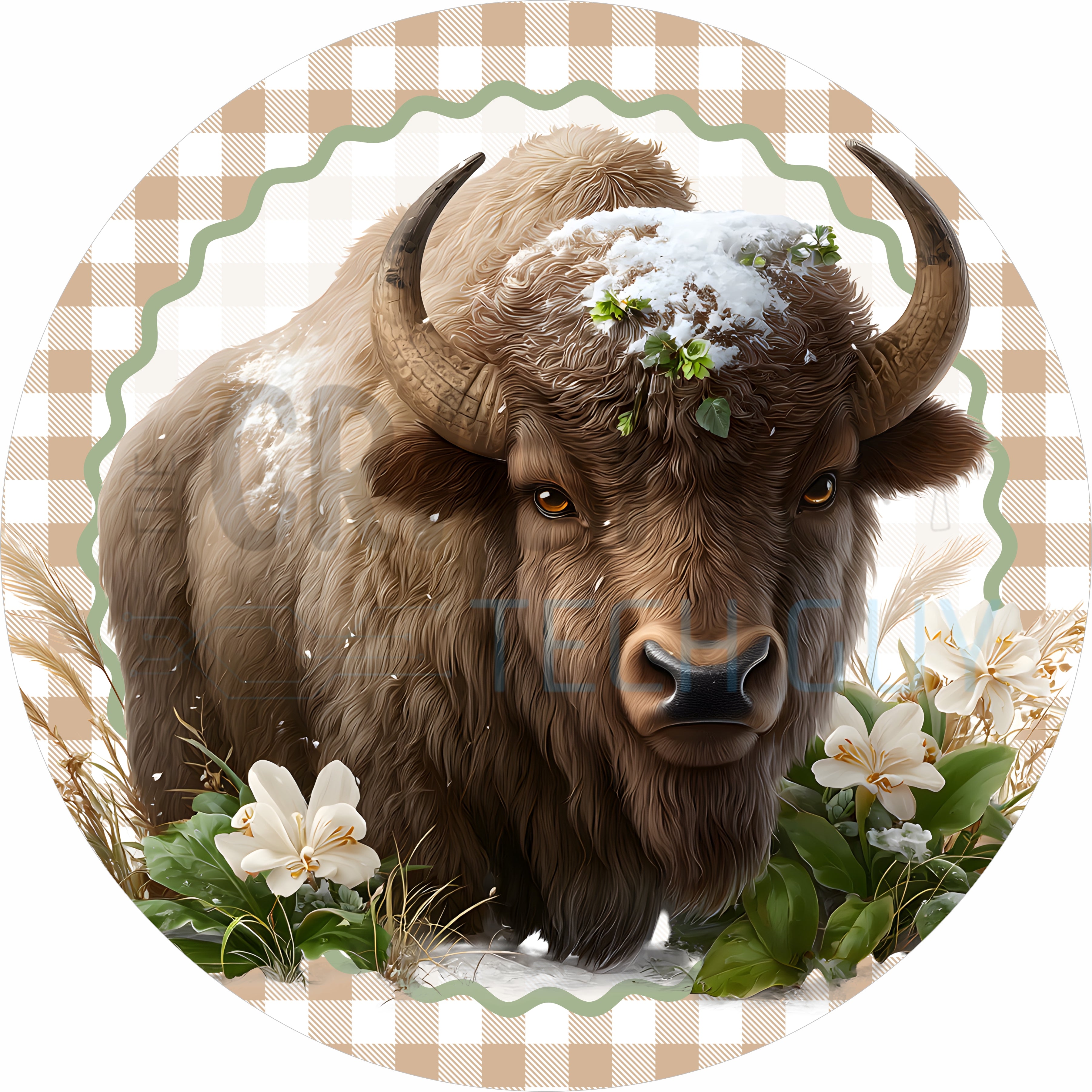 Rustic Buffalo Floral Farmhouse Round Sign