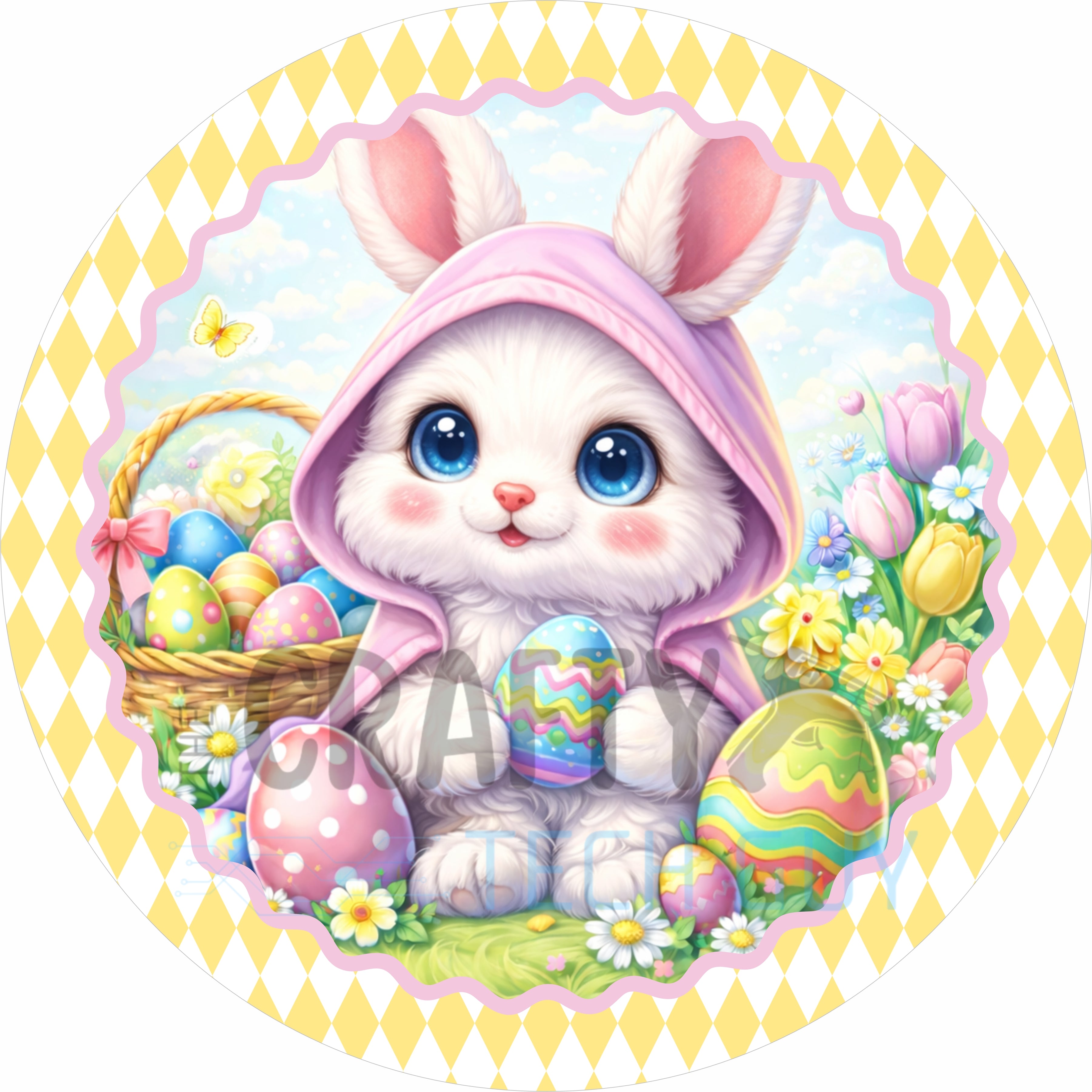 Pink Hooded Bunny Easter Round Wreath Sign