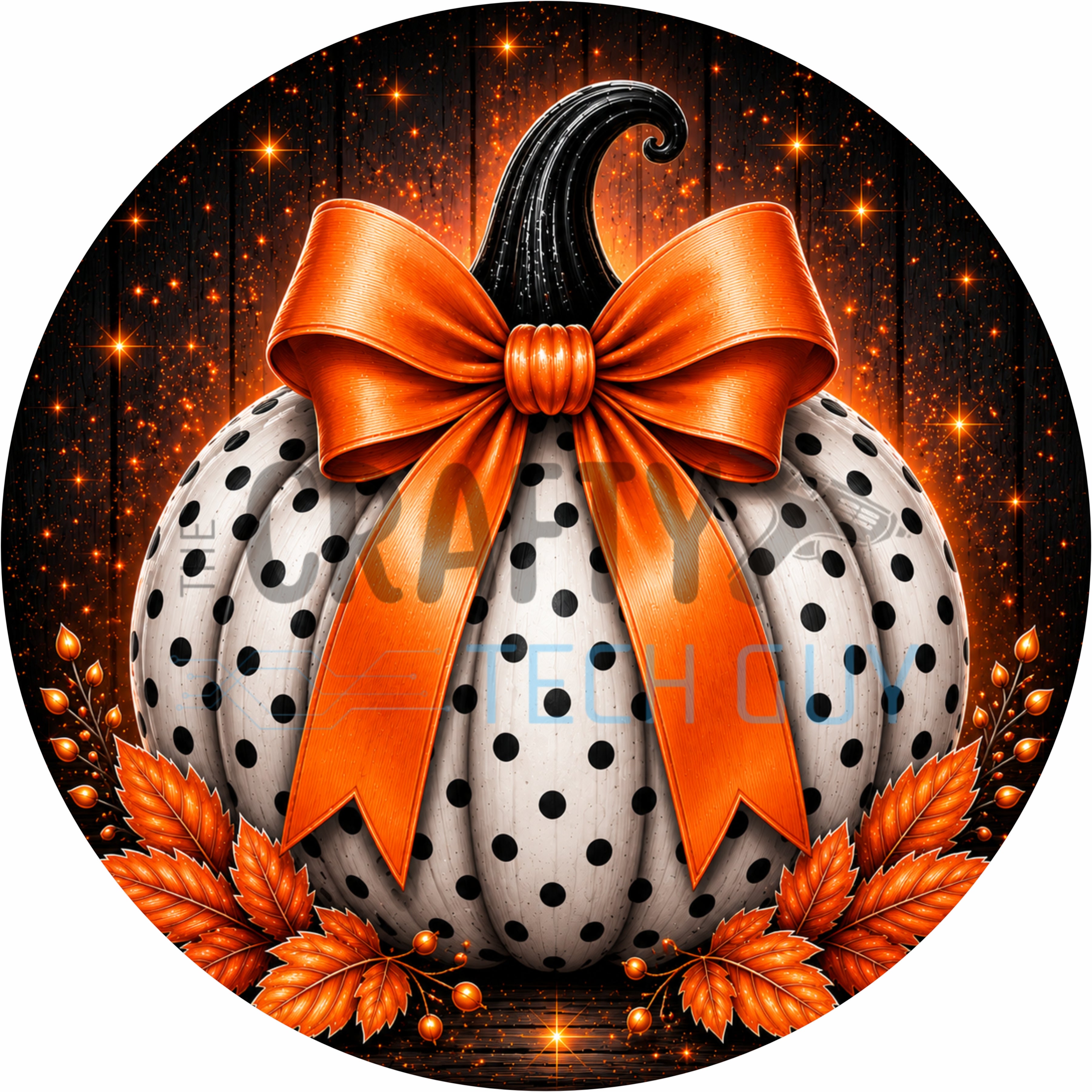 White Pumpkin Orange Bow Round Wreath Sign