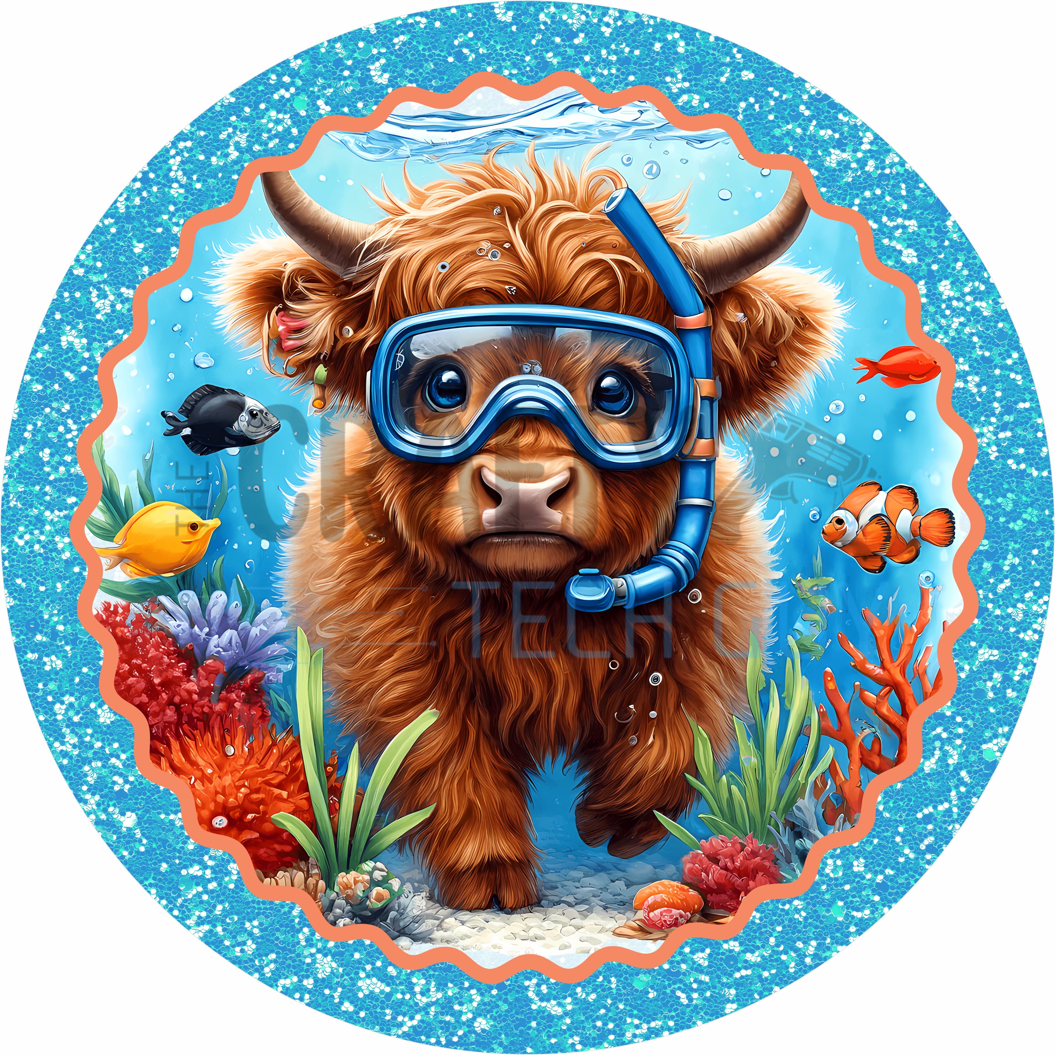 Funny Scuba Cow Round Wreath Sign