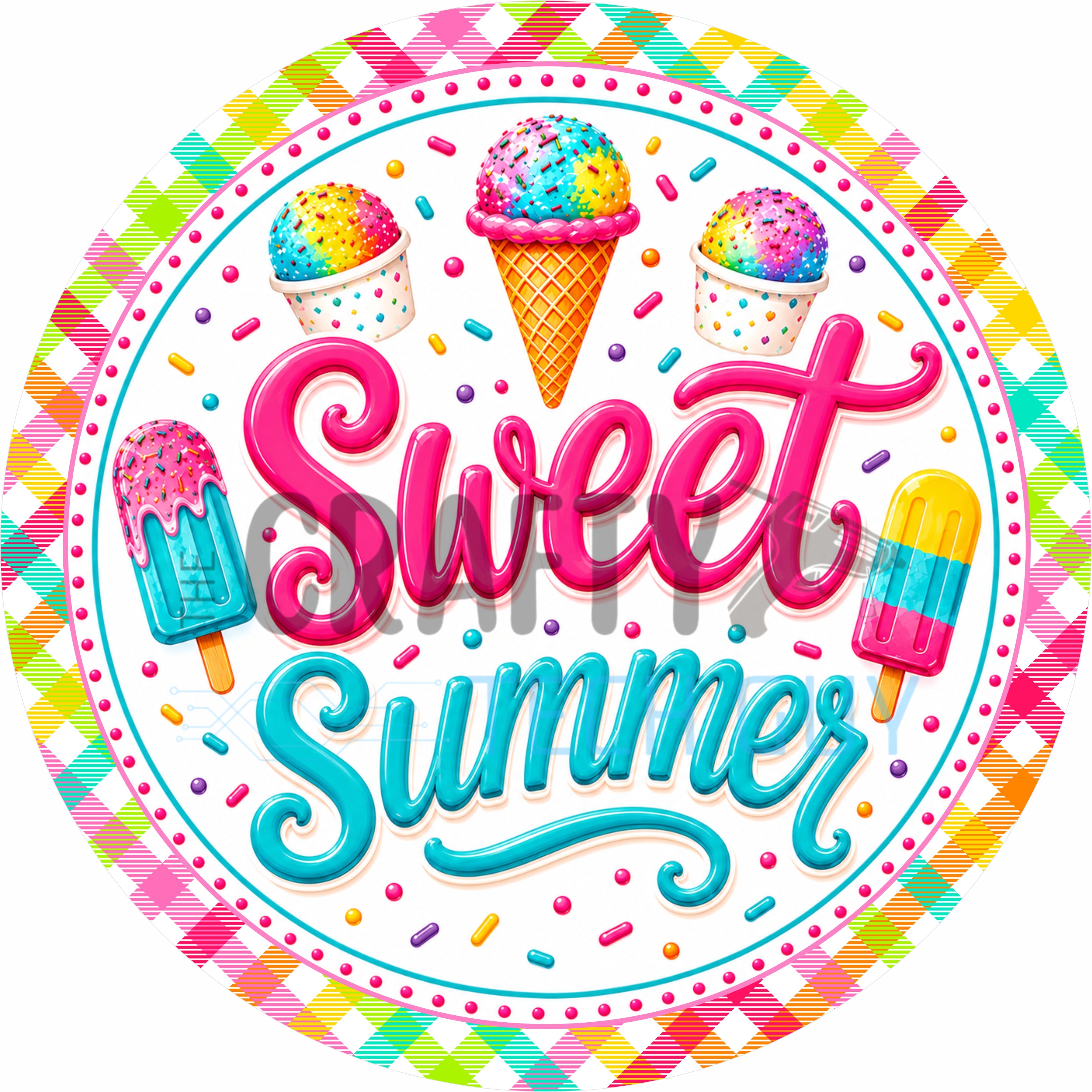 Sweet Summer Ice Cream Round Wreath Sign