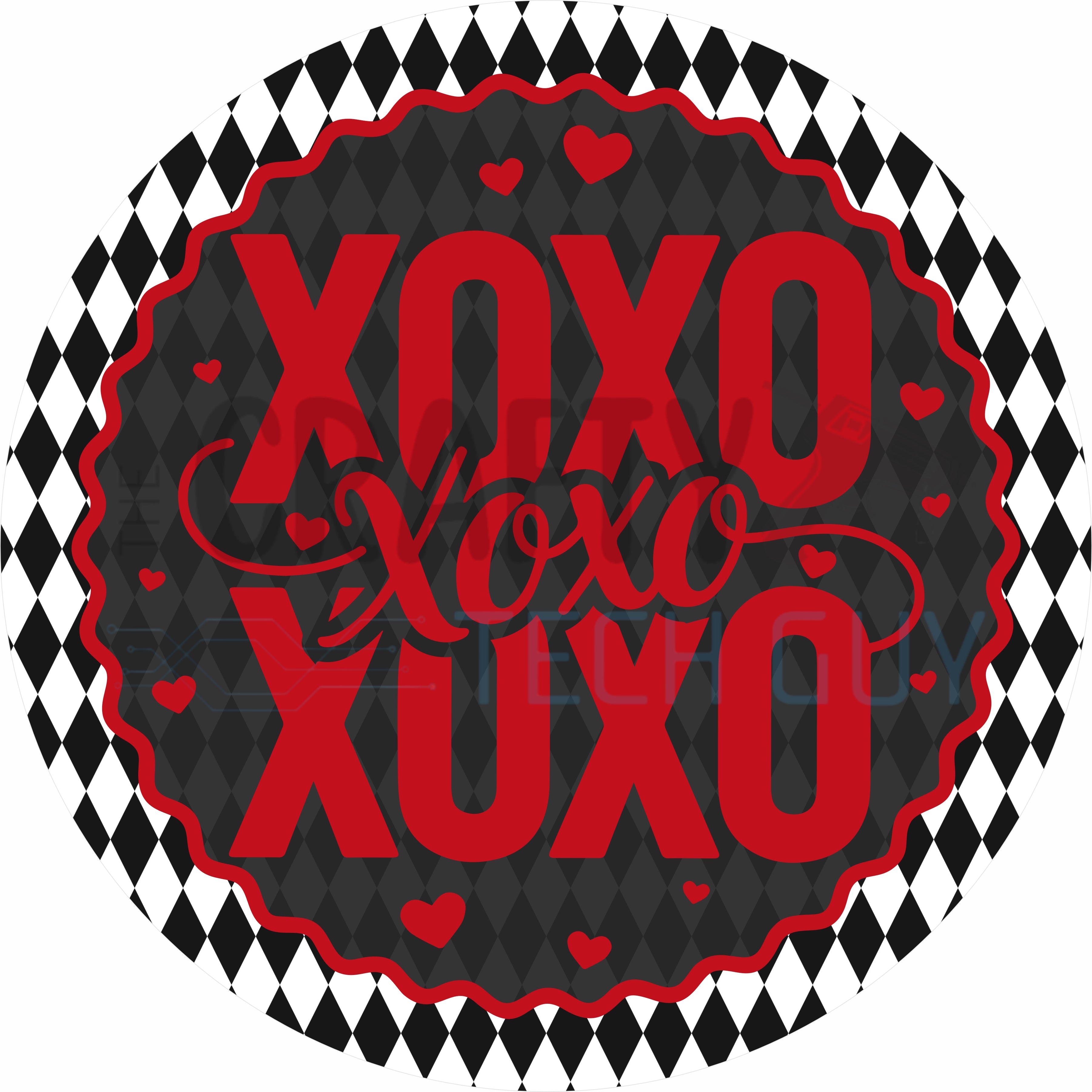 XOXO Valentine Hearts Black Red Harlequin Round Wreath Sign