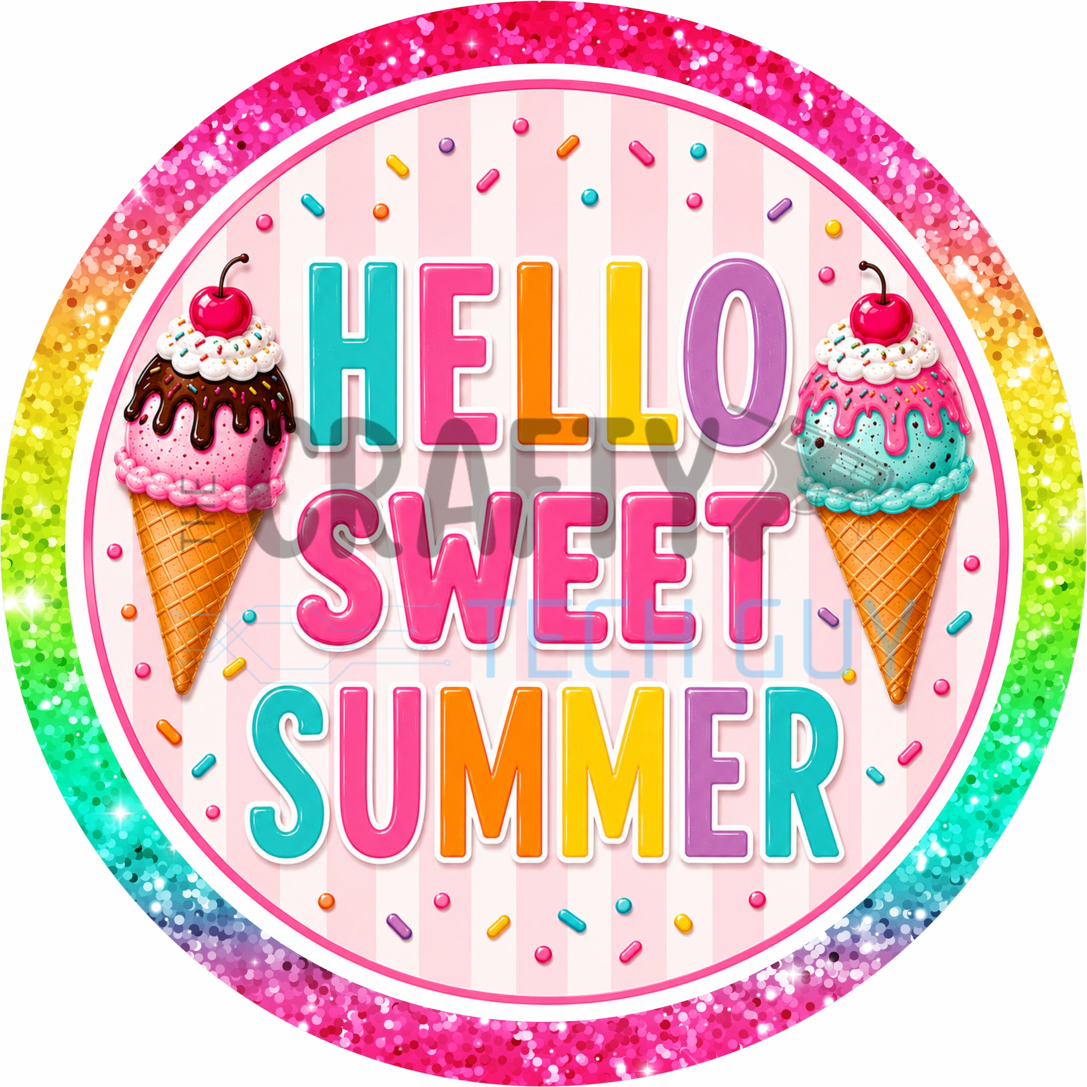 Hello Sweet Summer Ice Cream Round Wreath Sign