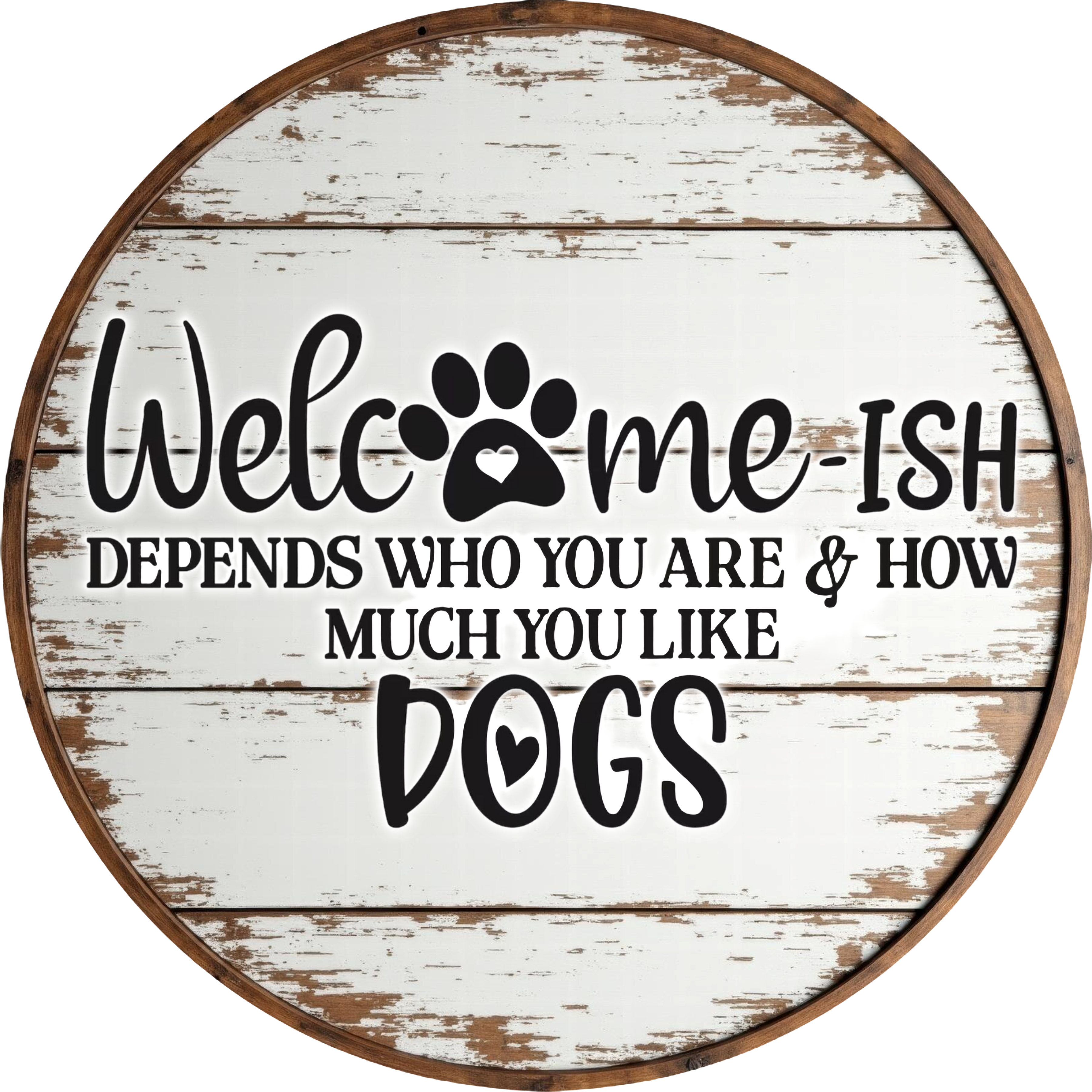 Funny Welcome Dog Sign, Rustic Farmhouse Dog Lover Decor, Welcome-ish Paw Print Wall Art