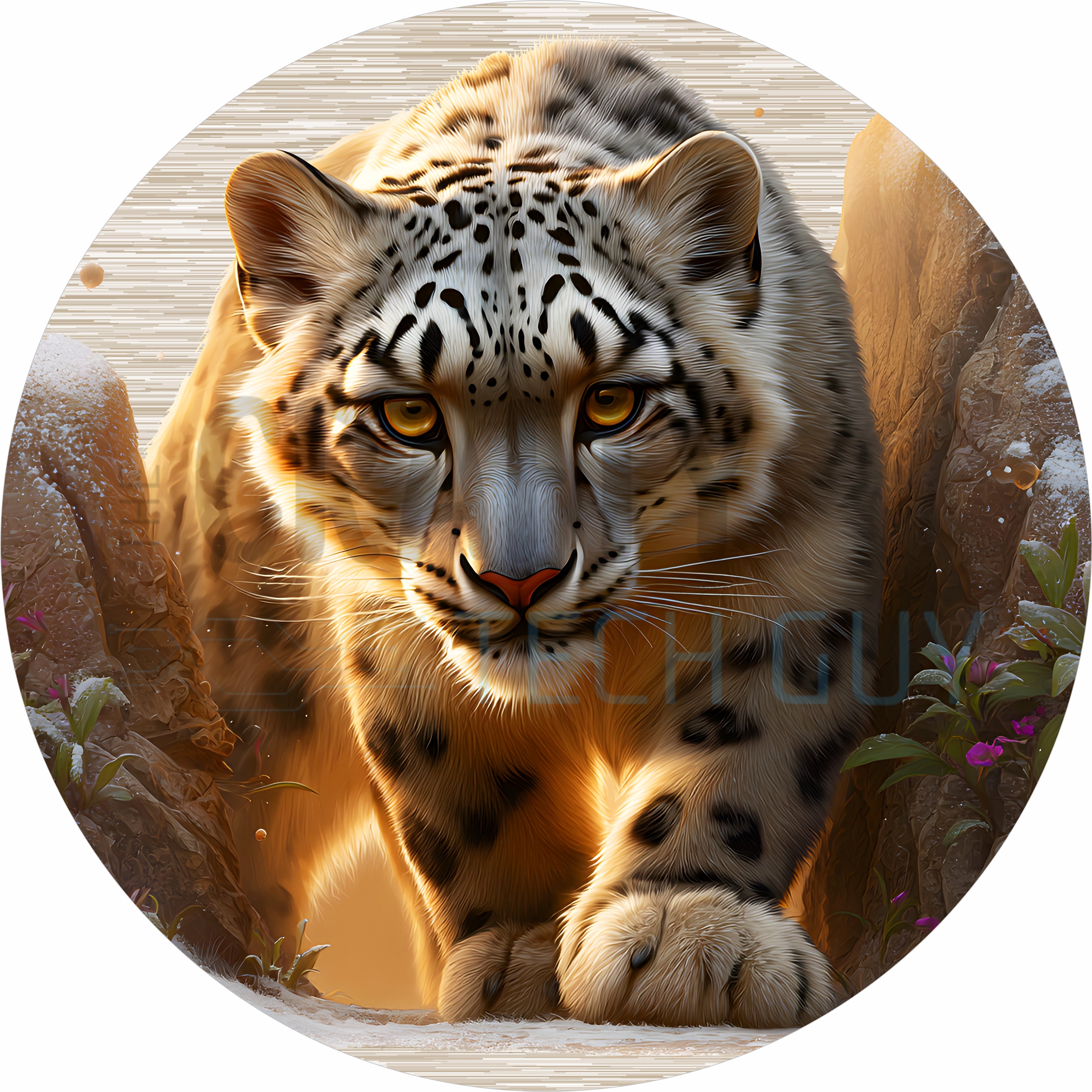 Majestic Snow Leopard Wildlife Round Sign