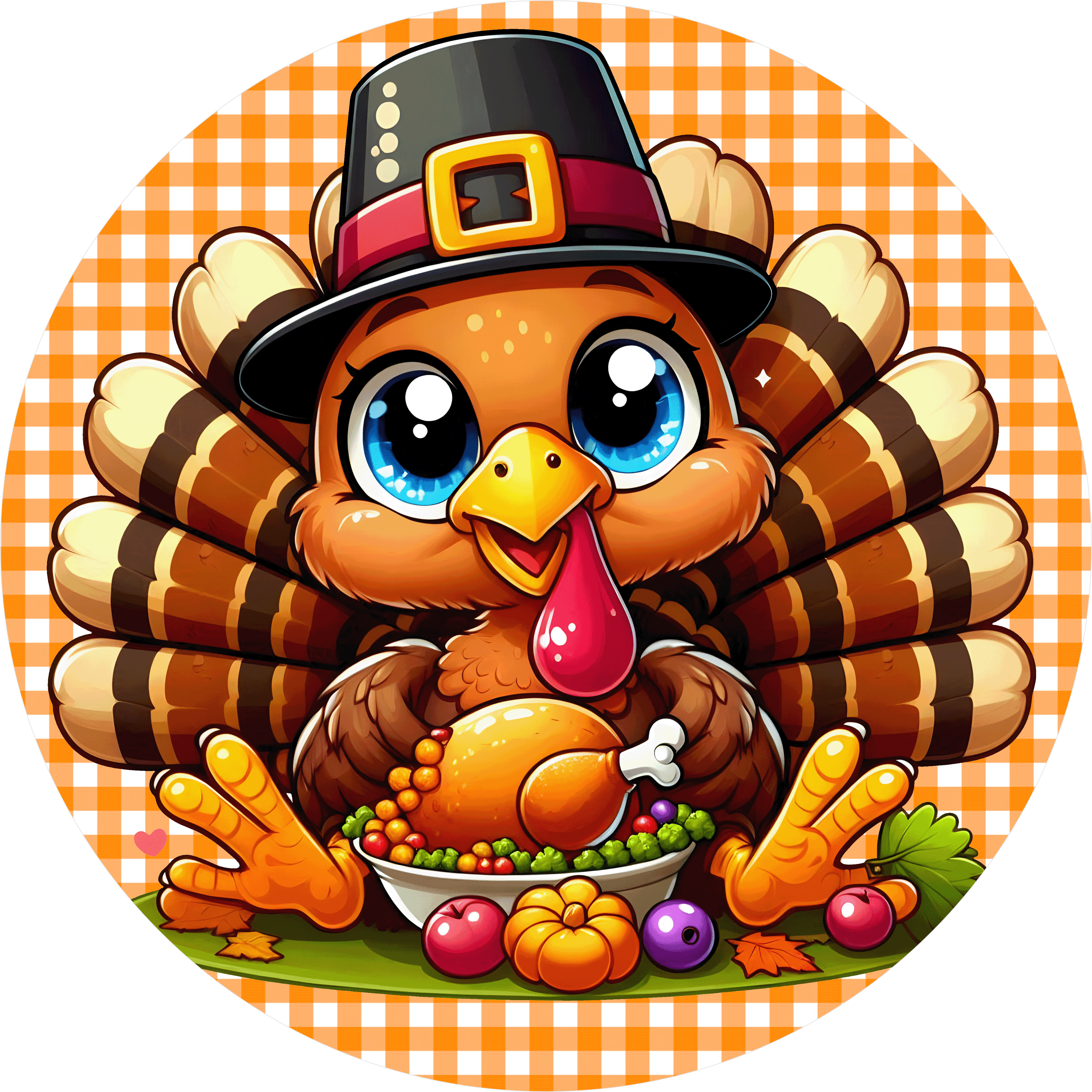 Lindo letrero de pavo de Acción de Gracias, divertido letrero de corona de pavo, decoración de granja otoñal, letrero metálico redondo sublimado de 30 cm, acento festivo "Gluglug".