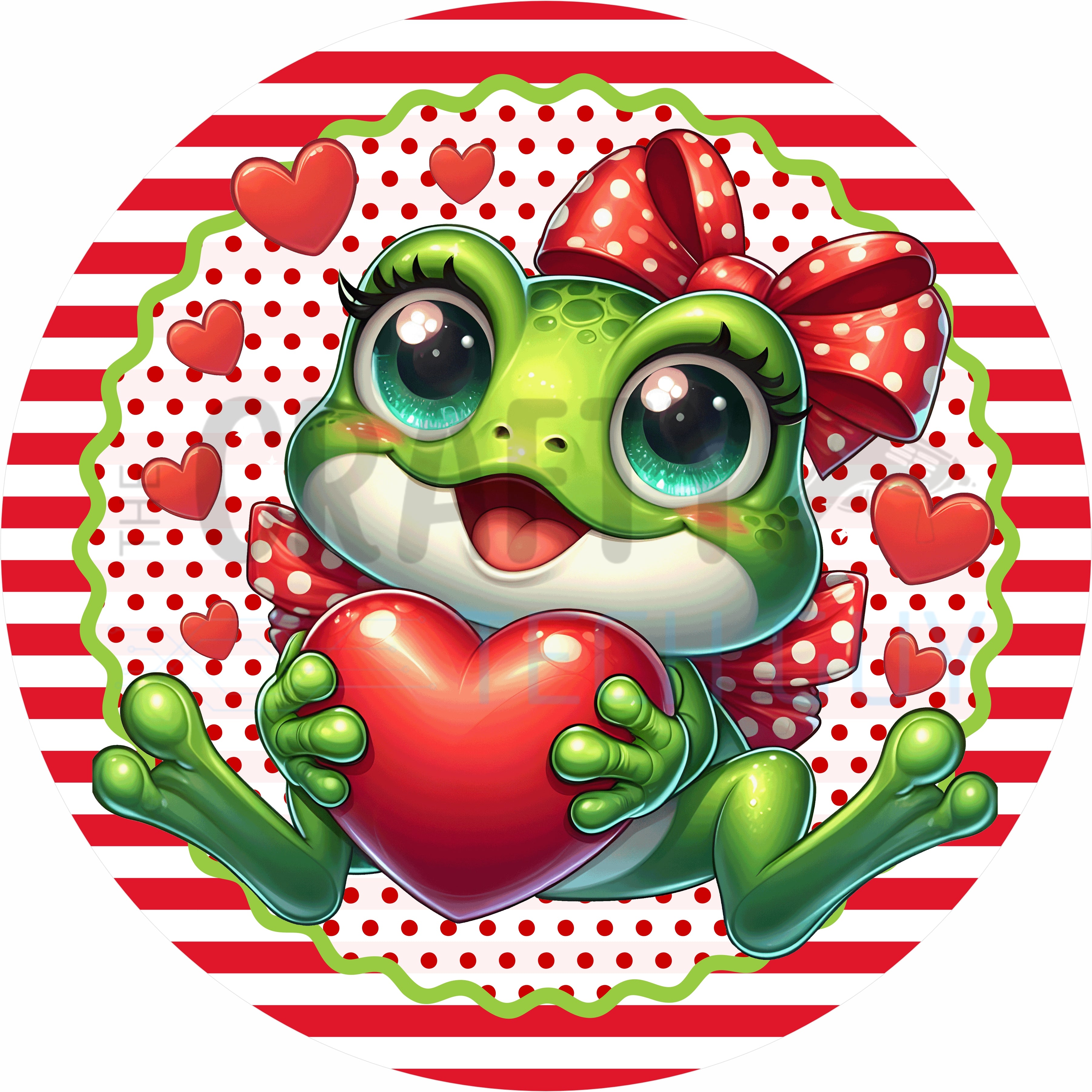 Valentine Frog Holding Heart Cute Valentine’s Day Decor Round Wreath Sign