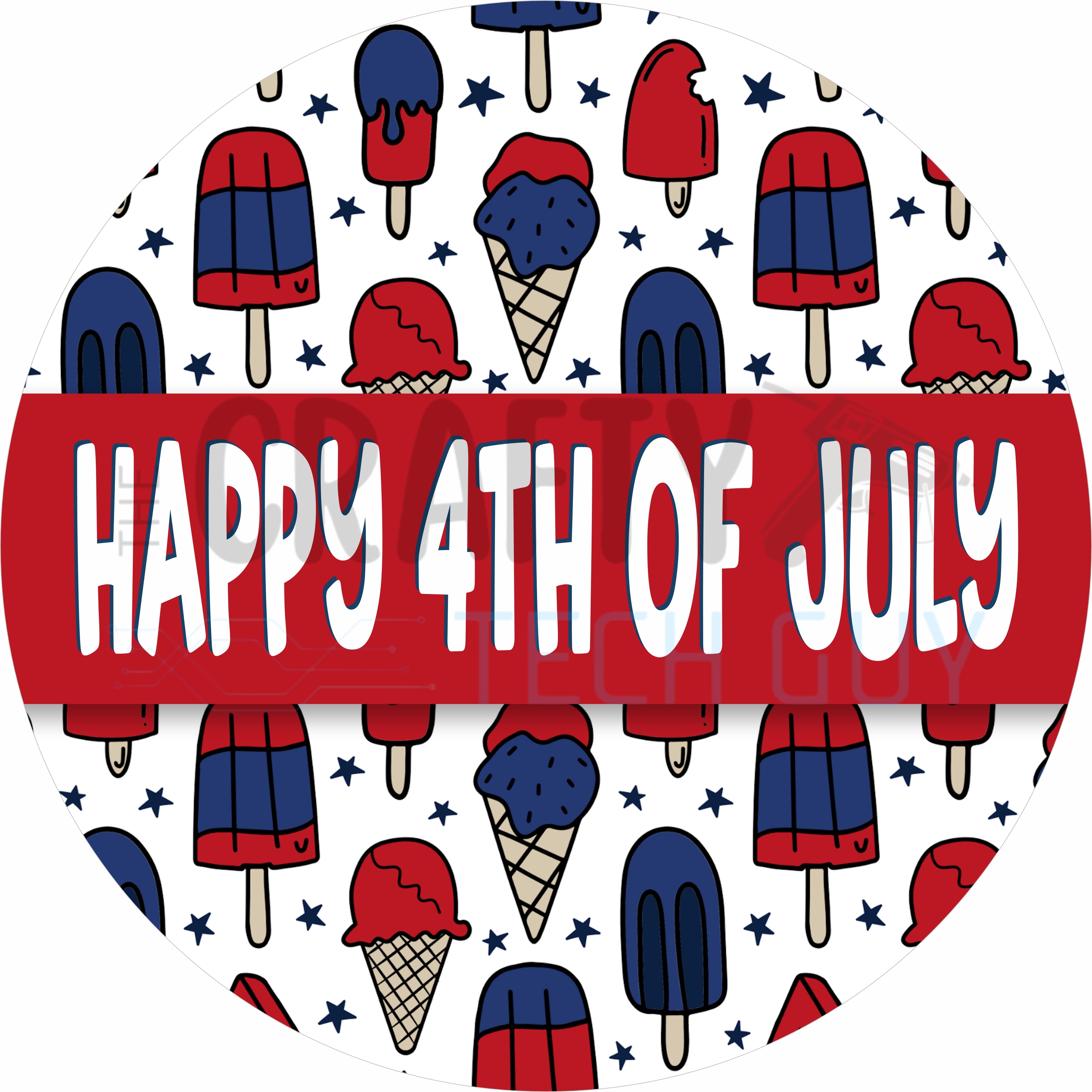 Happy 4th of July Patriotic Popsicles and Ice Cream Summer Decor Round Wreath Sign