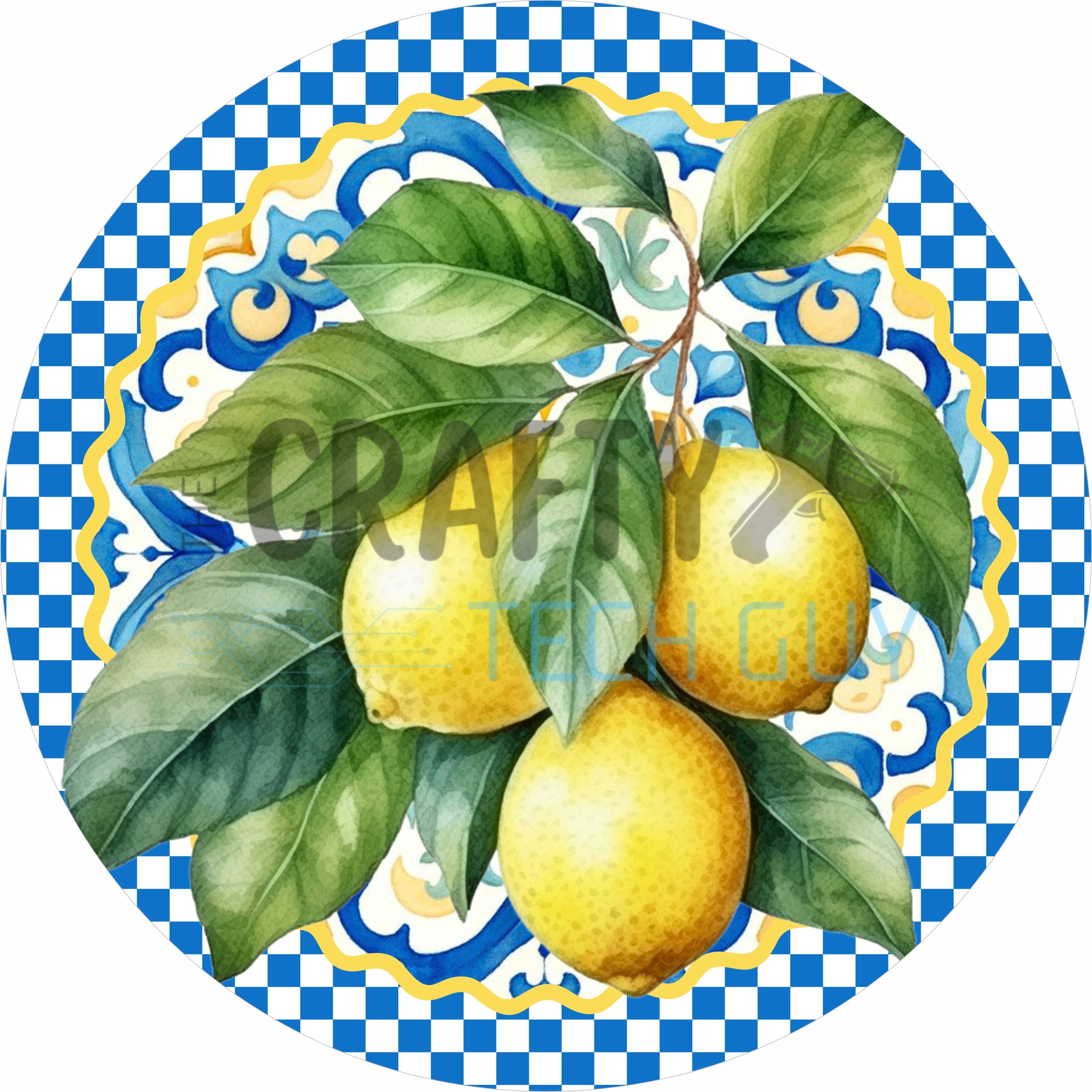 Blue Lemon Mediterranean Farmhouse Round Wreath Sign