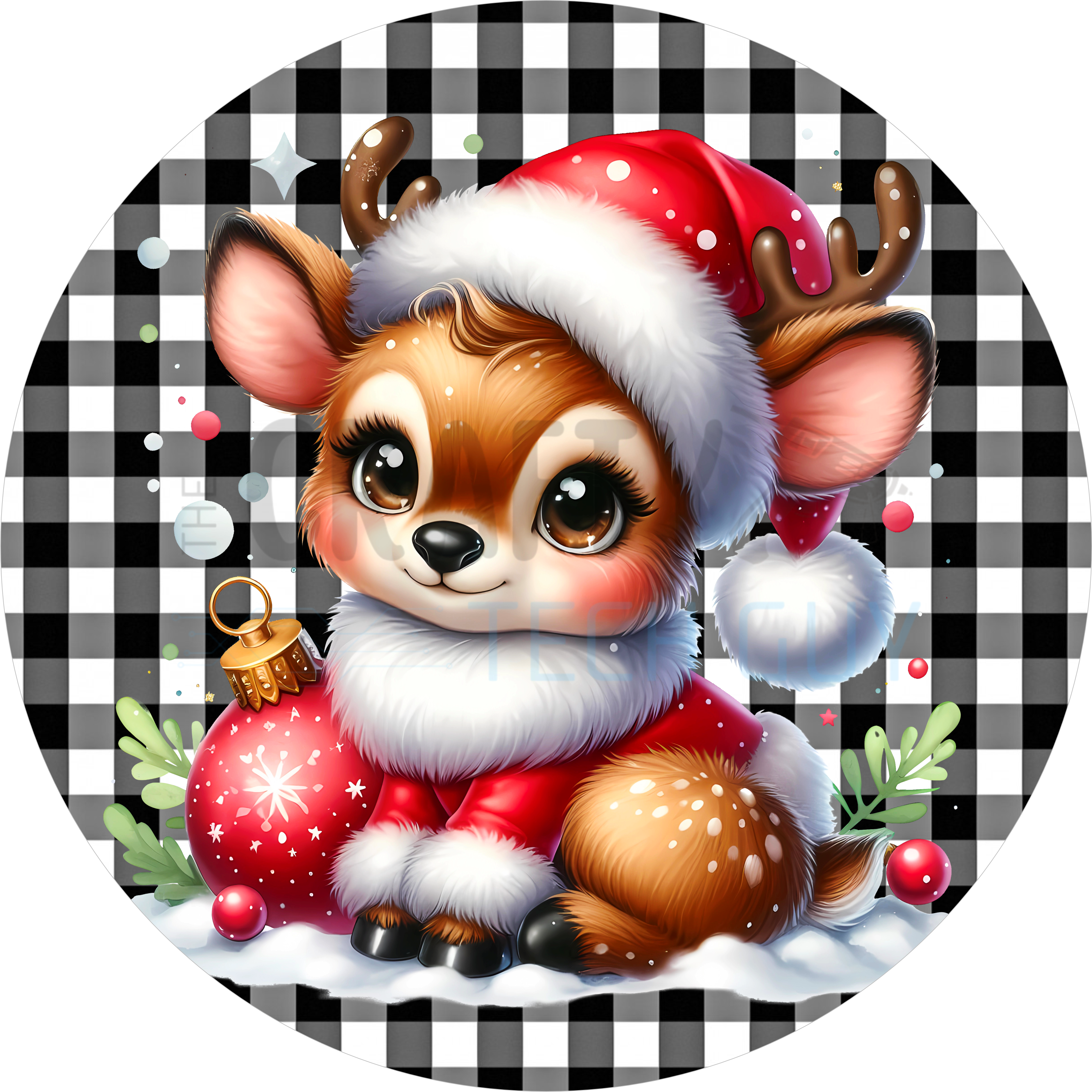 Adorable Baby Reindeer Christmas Sign, Buffalo Plaid Holiday Wreath Insert, Cute Deer Santa Ornament Winter Front Door Decor