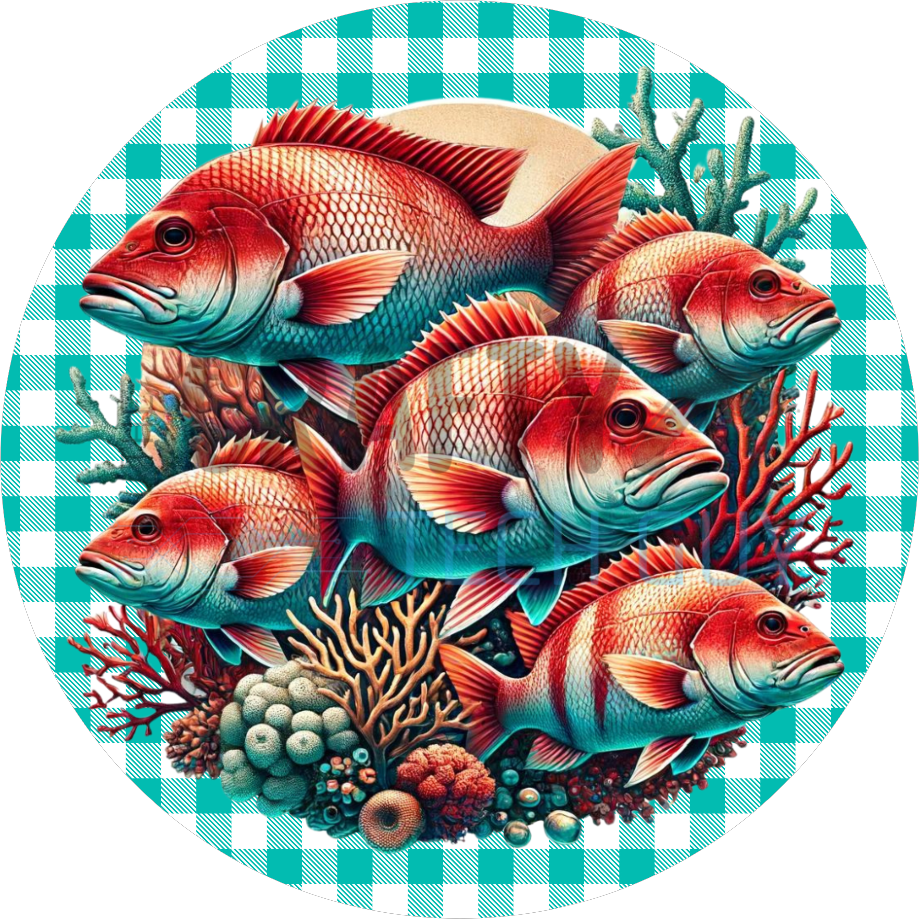 Red Snapper Coastal Wall Sign – Nautical Beach House Décor, Fishing Cabin Round Sign