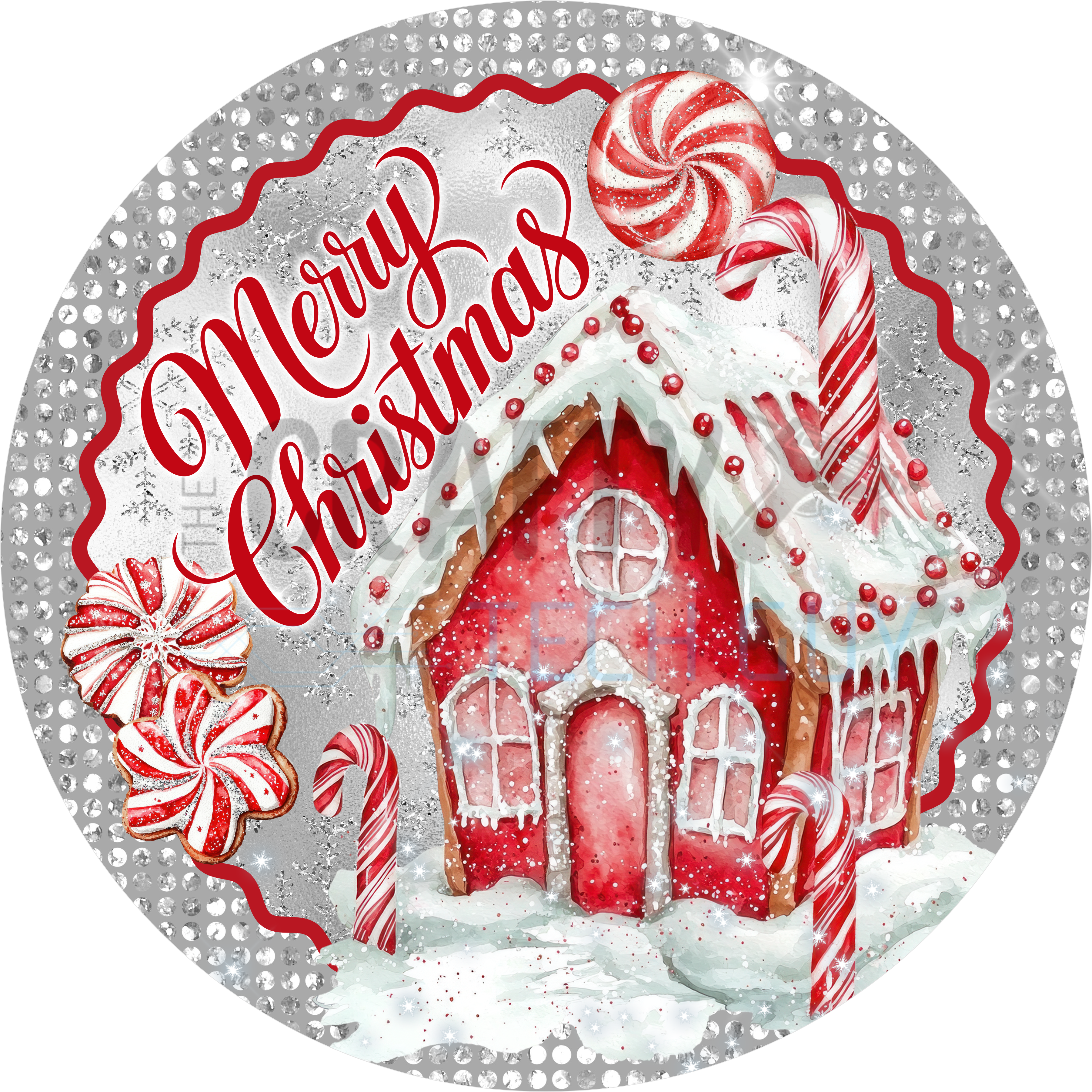 Gingerbread Candy Cane House Design | Merry Christmas Peppermint Holiday Art for Wreaths, Winter Kitchen, and Sweet Seasonal Décor